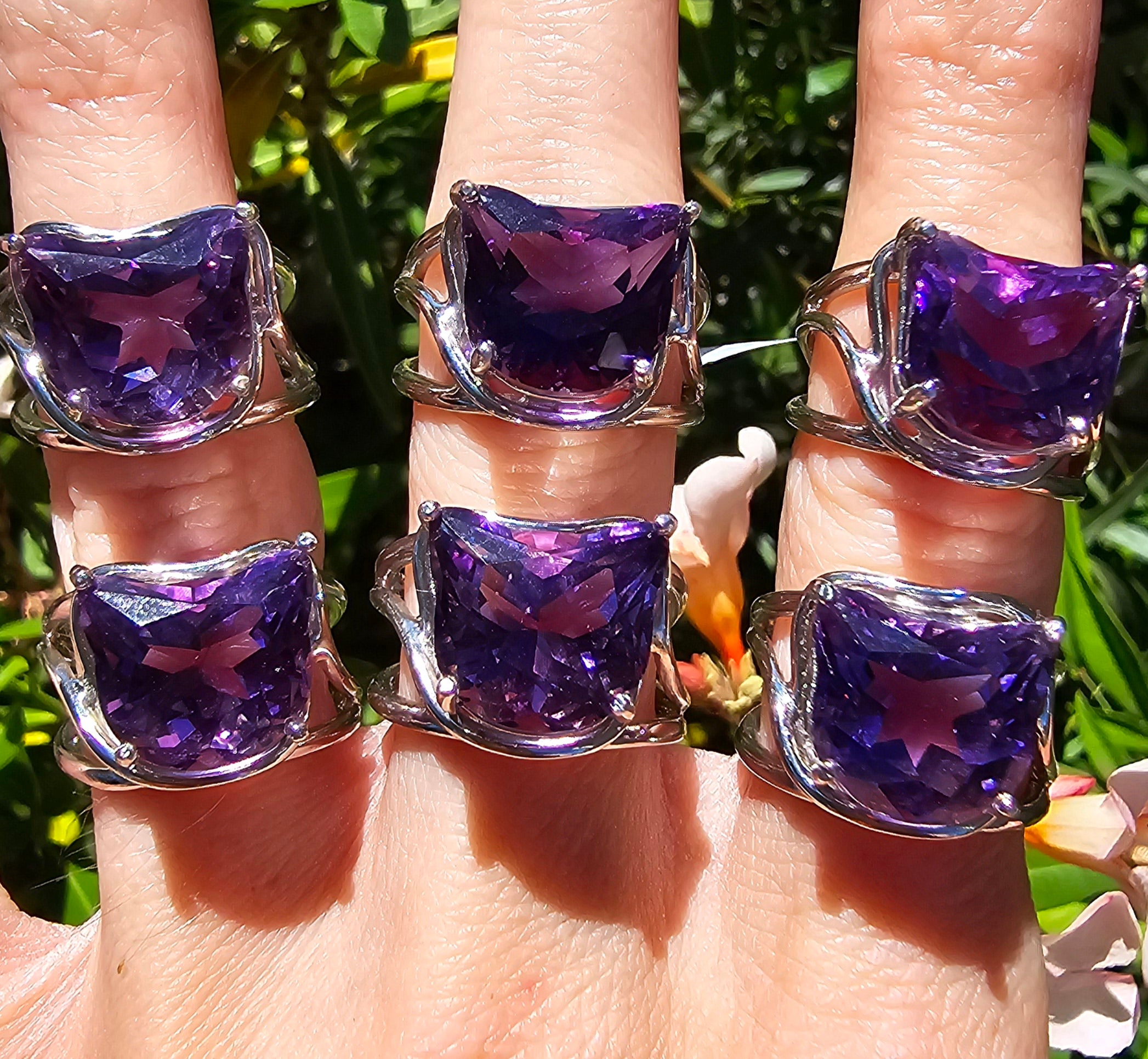 Amethyst Kitty Adjustable Finger Cuff Ring .925 Silver for Intuition, Luck, Protection and Purification