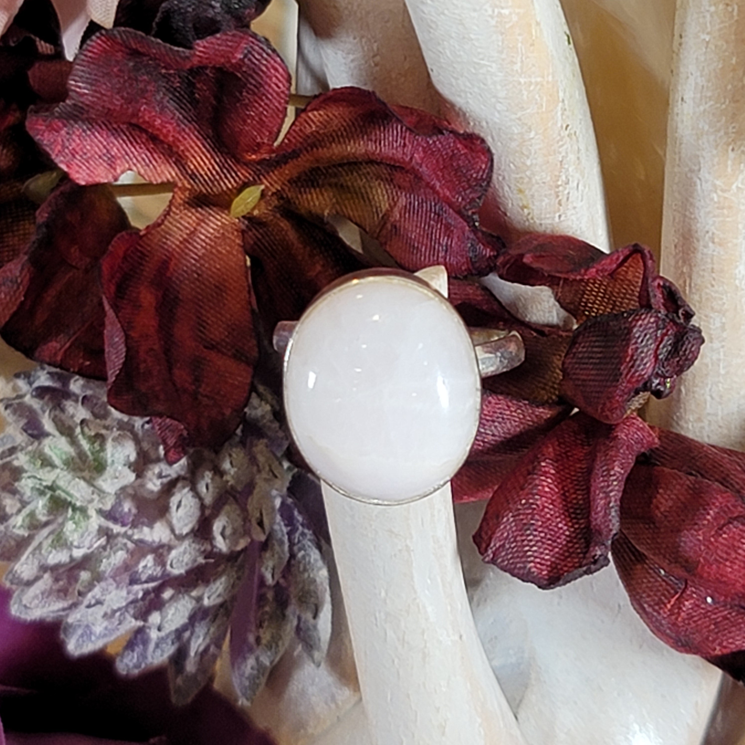 Pink Calcite Adjustable Ring .925 Silver for Compassion, Conflict Resolution and Emotional Healing