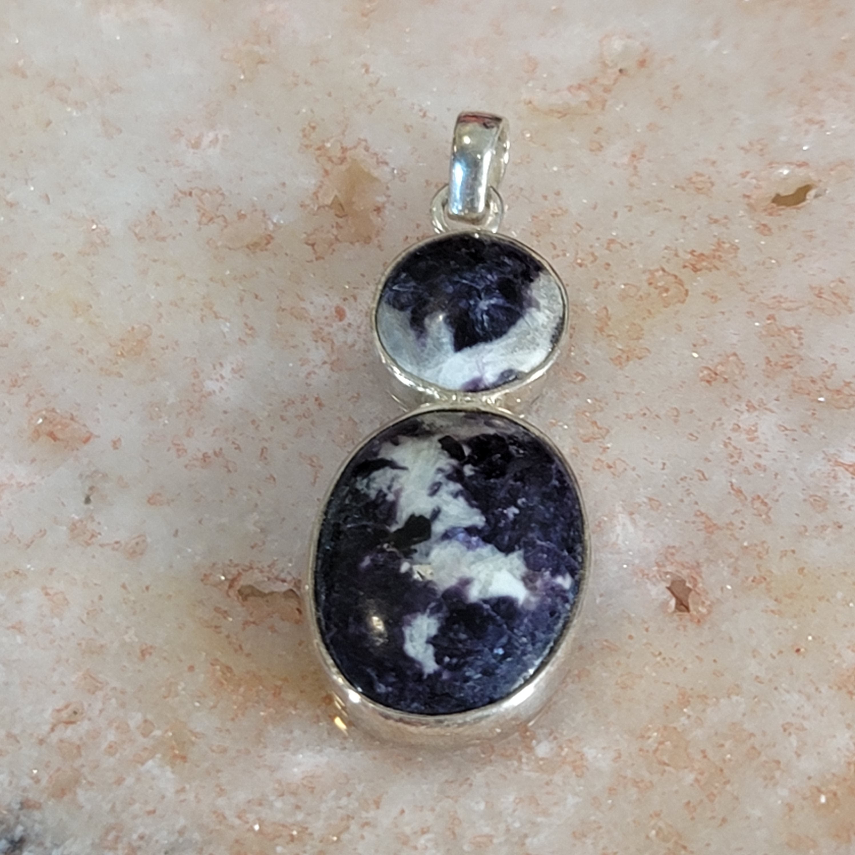 Lepidolite in Quartz Pendant .925 Silver for Feeling Peace, Joy and Hope