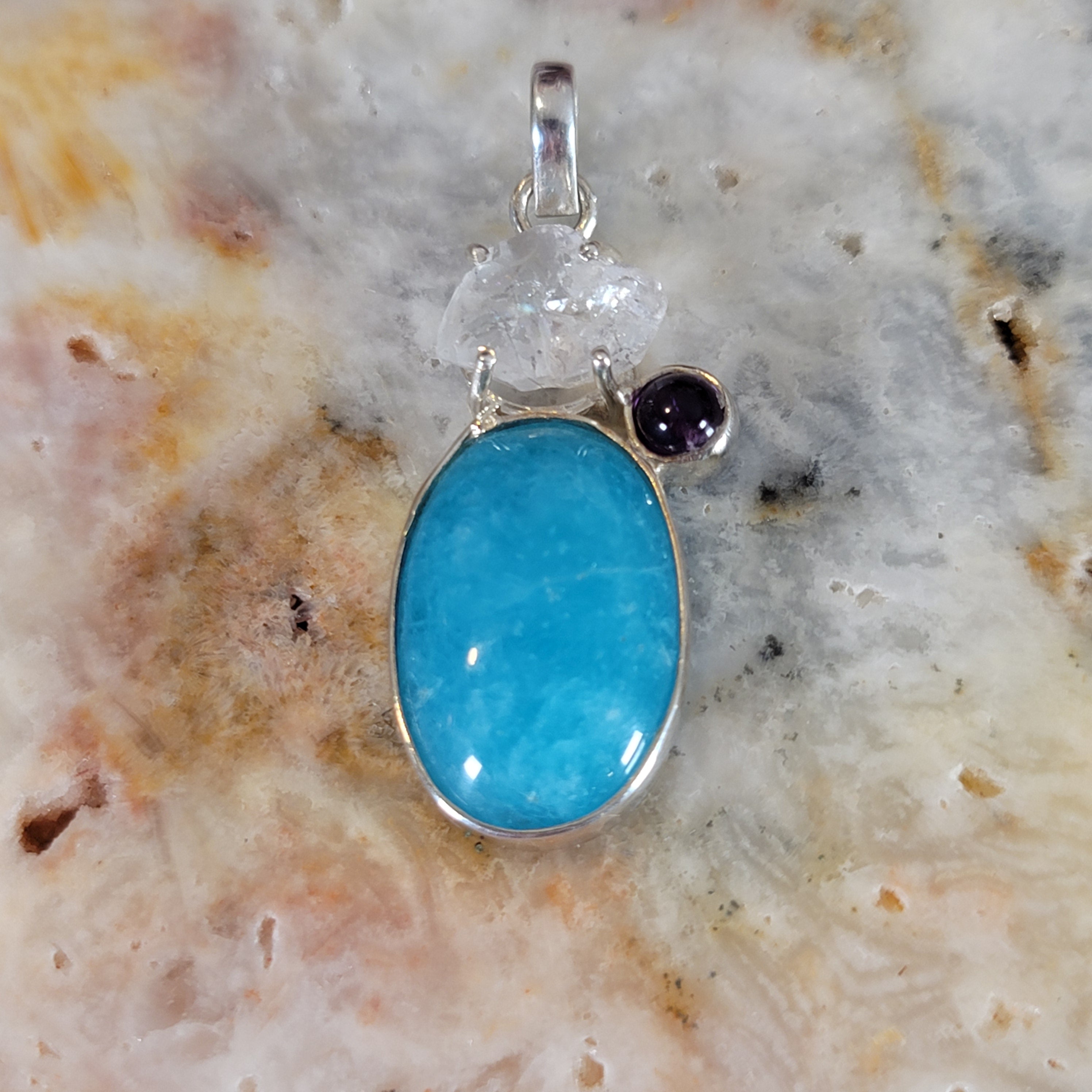 Blue Smithsonite Pendant .925 Silver for Clarity and Guidance