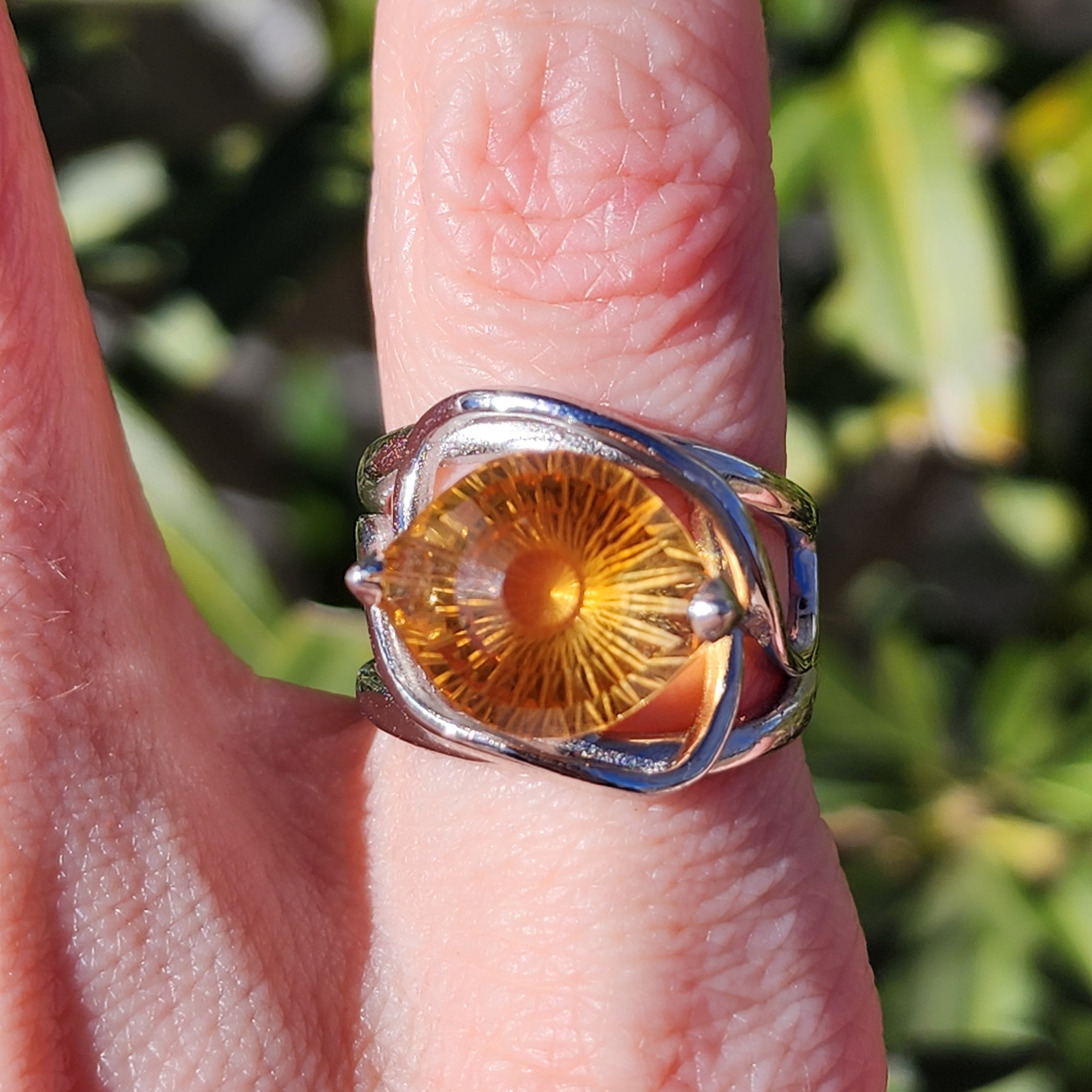 Citrine Evil Eye Adjustable Finger Cuff Ring .925 Silver for Abundance, Intuition, Luck and Protection
