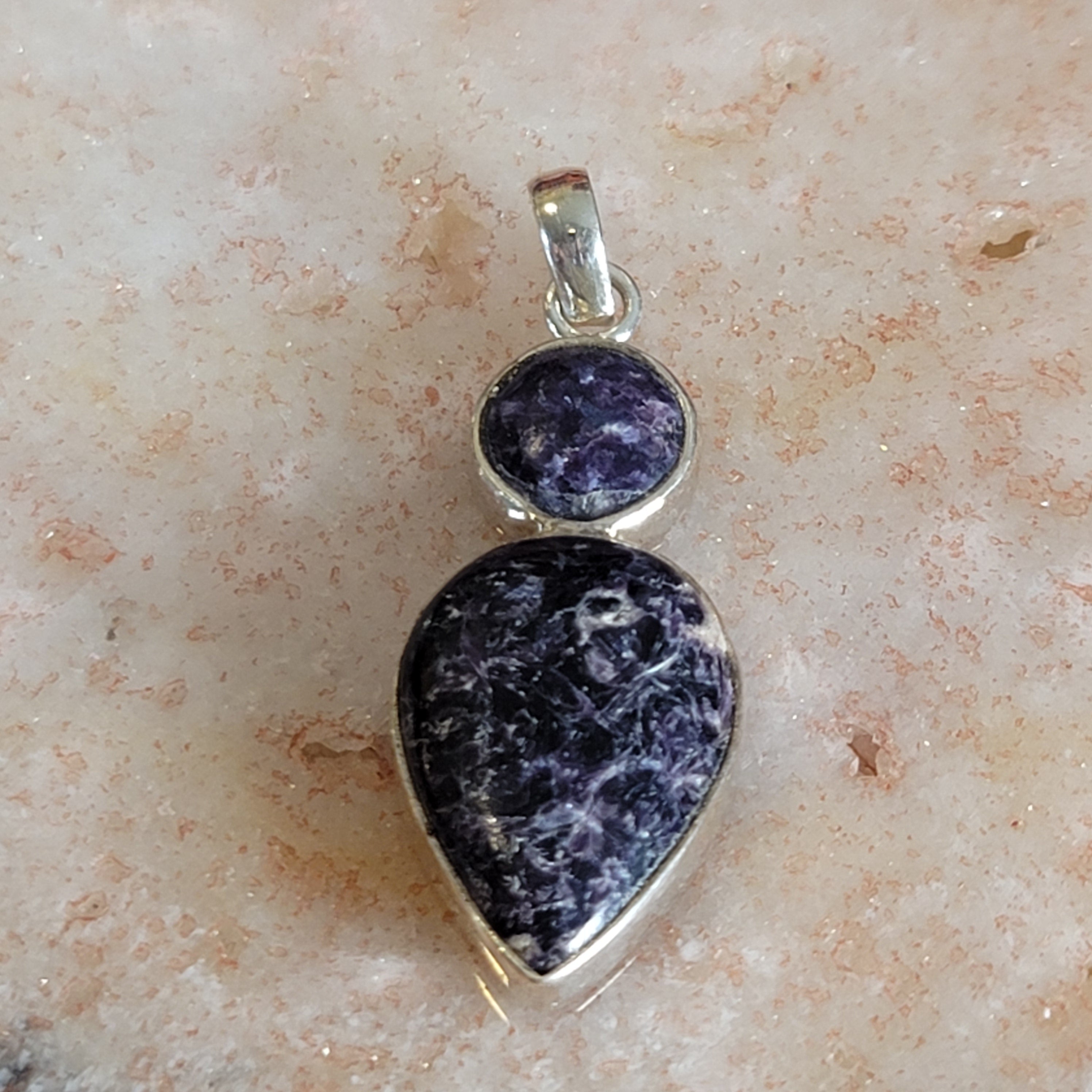 Lepidolite in Quartz Pendant .925 Silver for Feeling Peace, Joy and Hope