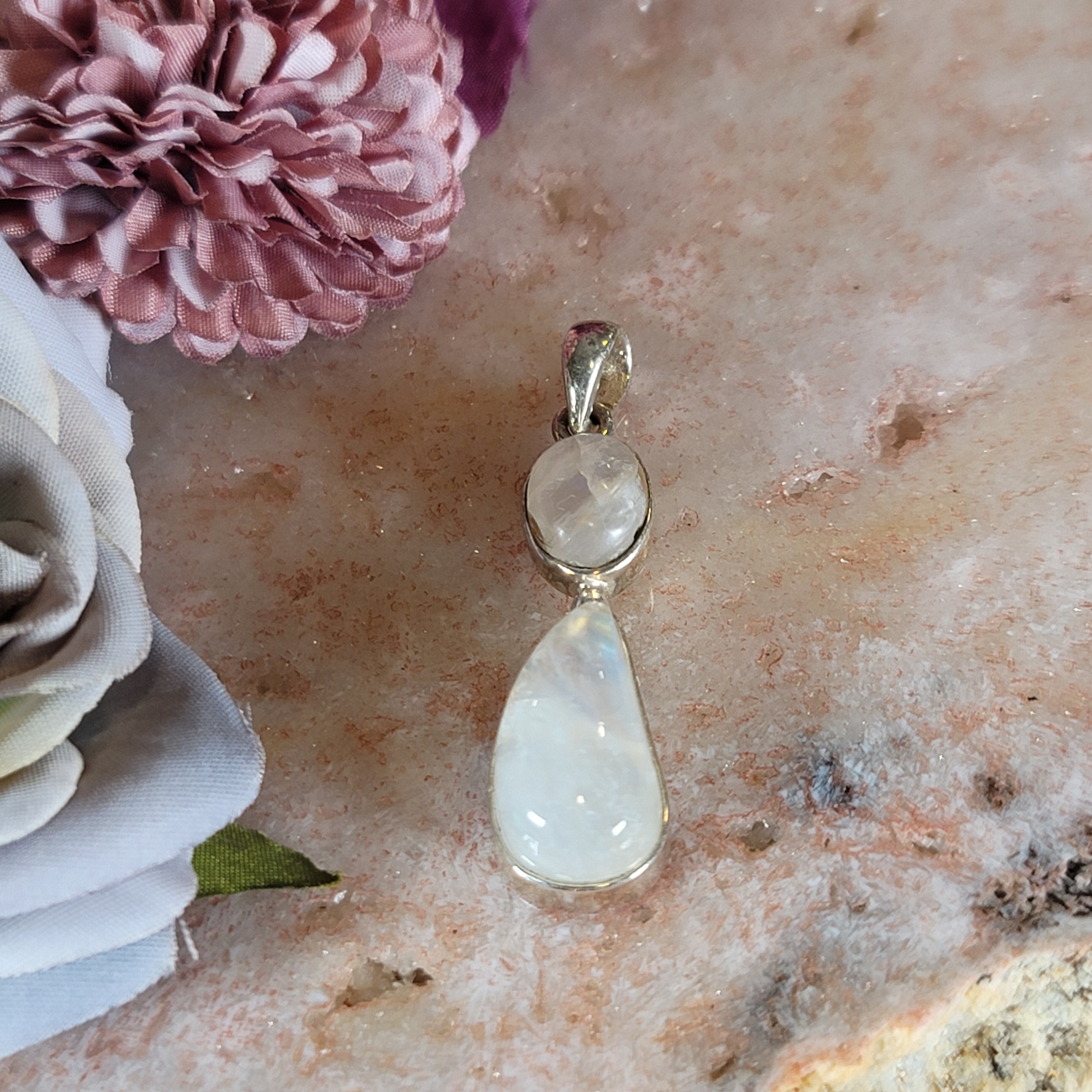 Rainbow Moonstone Pendant .925 Silver for New Beginnings and Goddess Energy