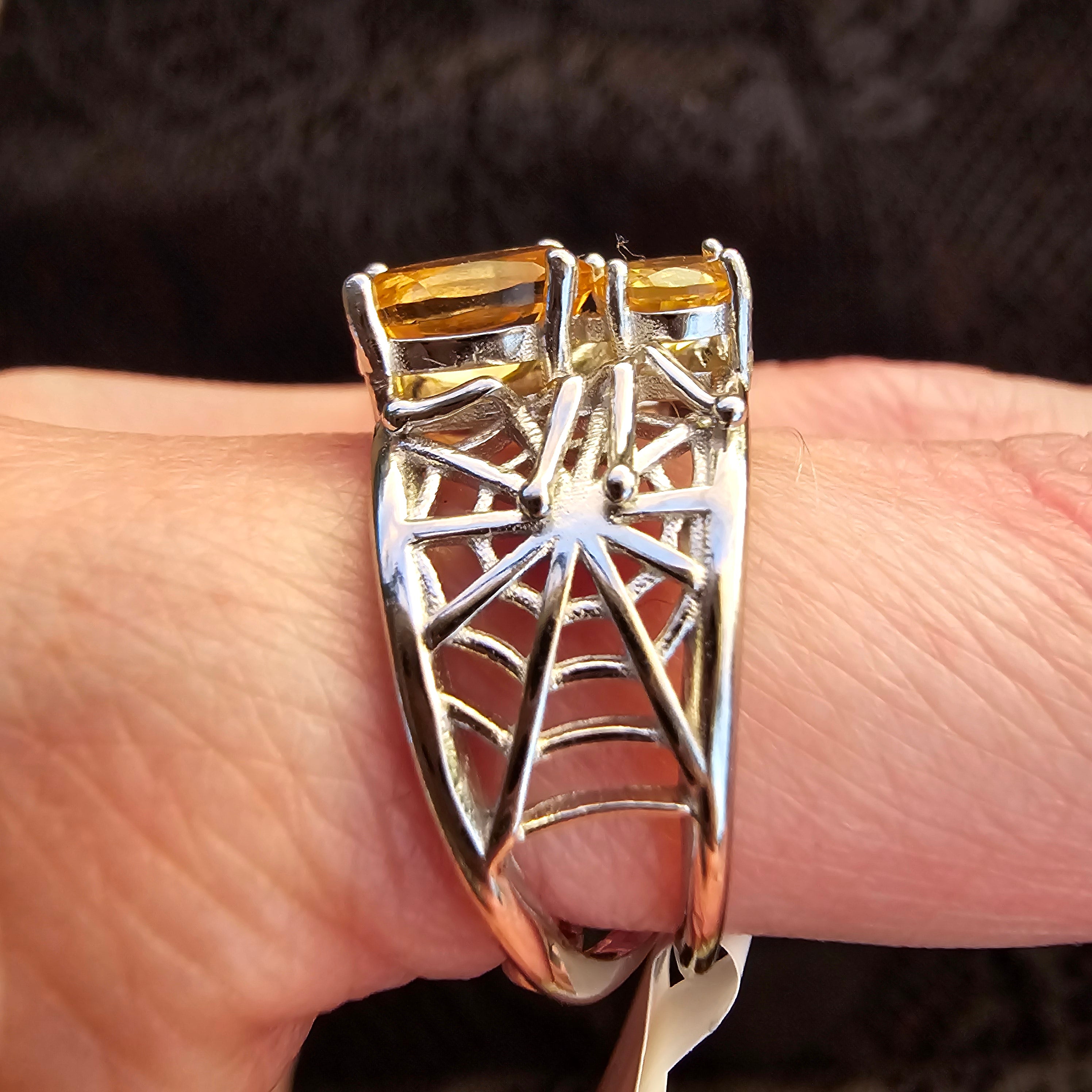 Citrine Spider Adjustable Finger Cuff Ring .925 Silver for Abundance, Good Luck and Positivity