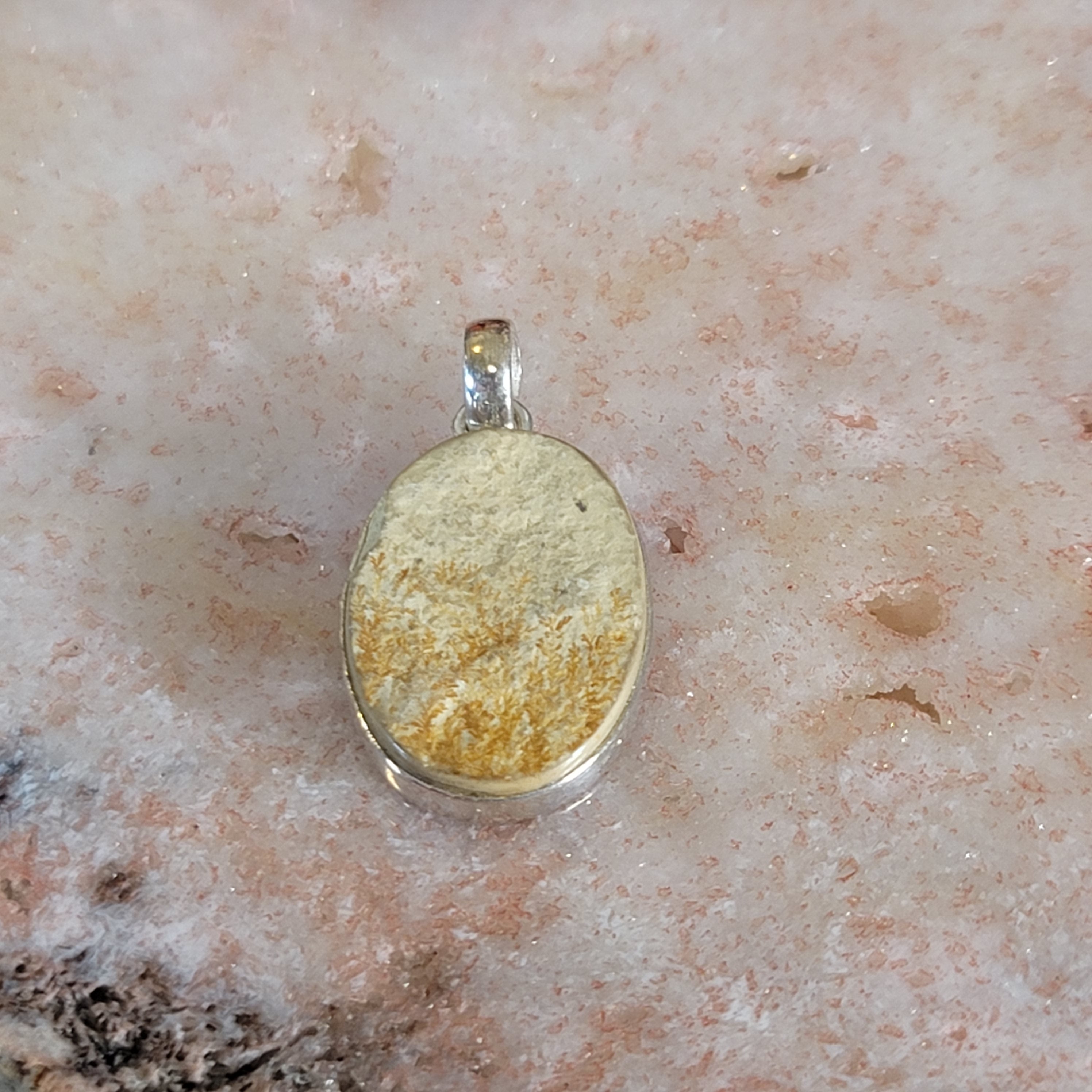 Dendritic Sandstone Pendant .925 Silver for Focus and Meditation