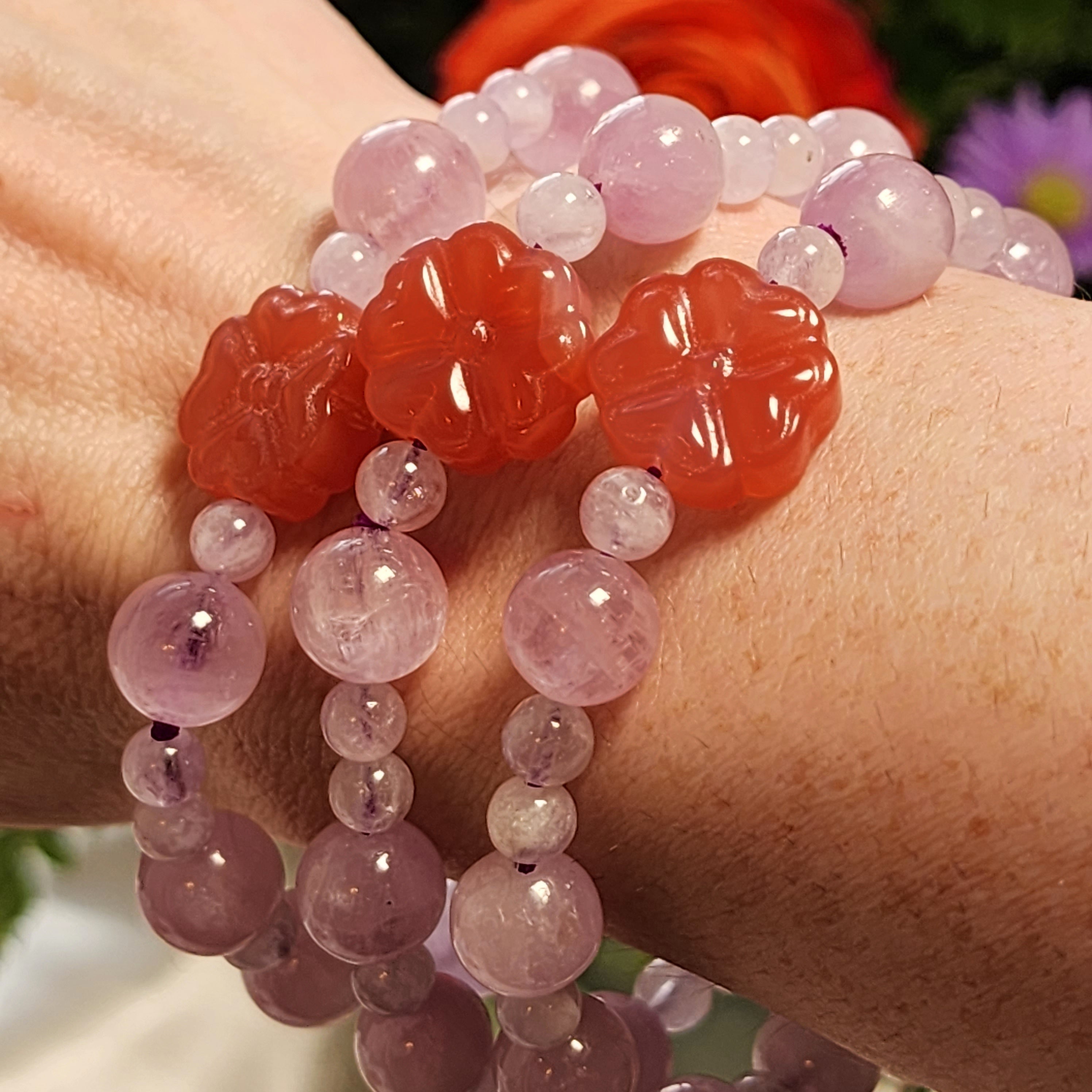 Kunzite, Mother of Pearl & Yanyuan Flower Bracelet for Emotional Balance and Family Healing