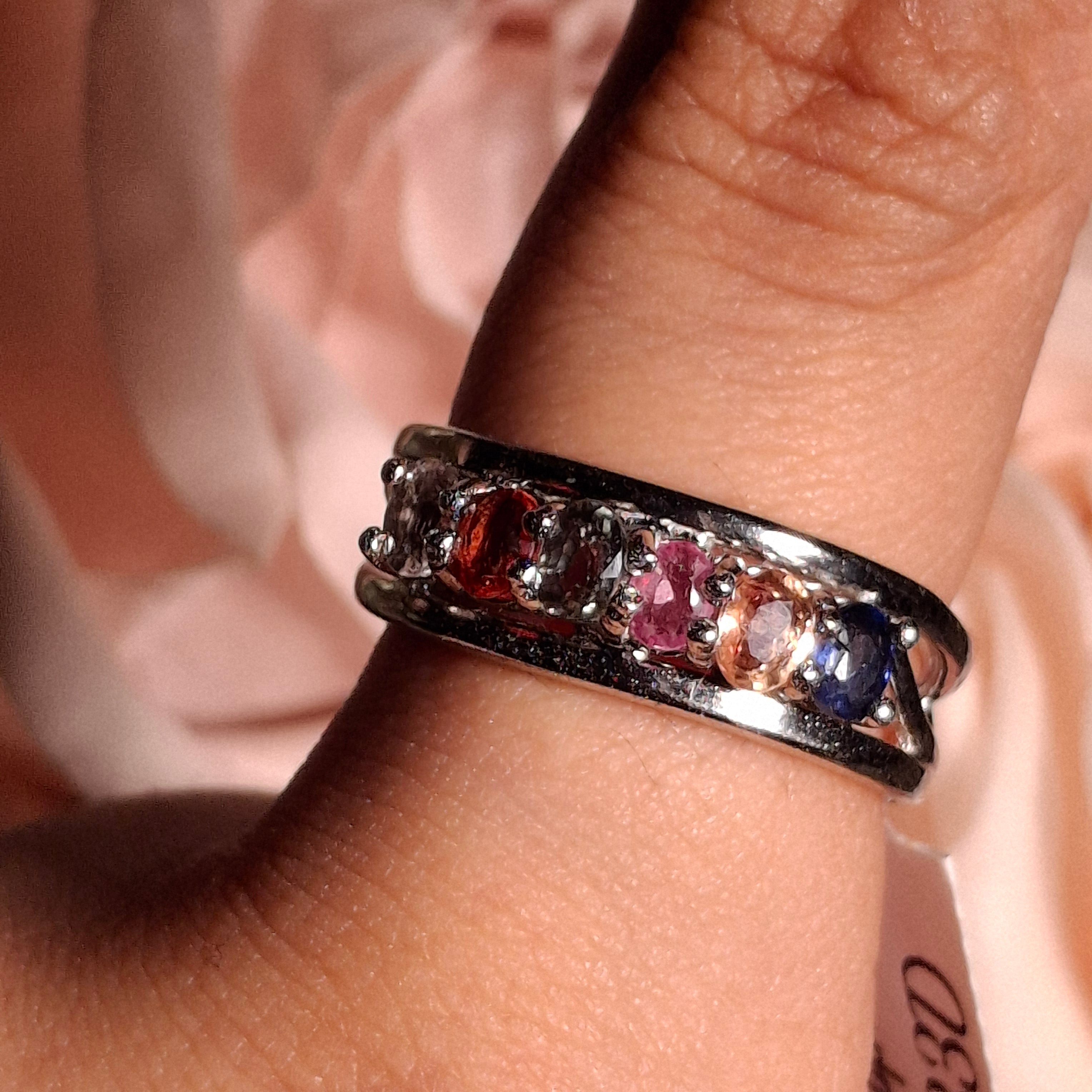 Fancy Sapphire Stacker Cuff Ring .925 Sterling Silver for Intuition and Creative Expression
