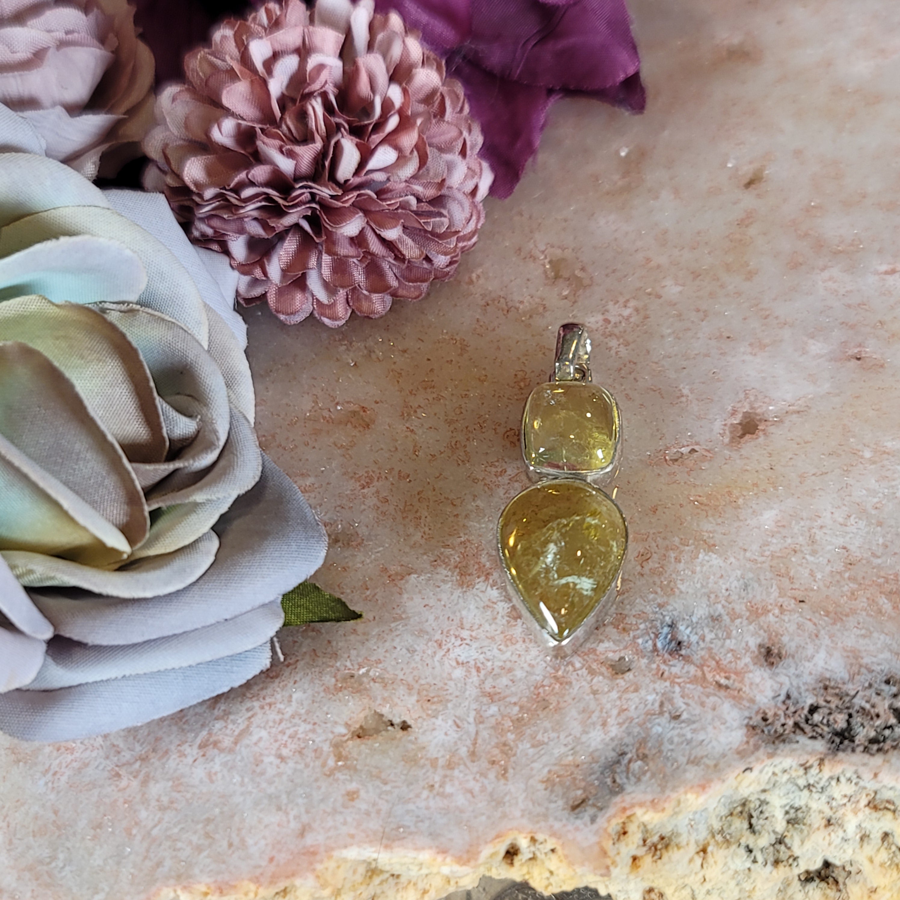 Lemon Quartz Pendant .925 Silver for Happiness and Positive Outlook