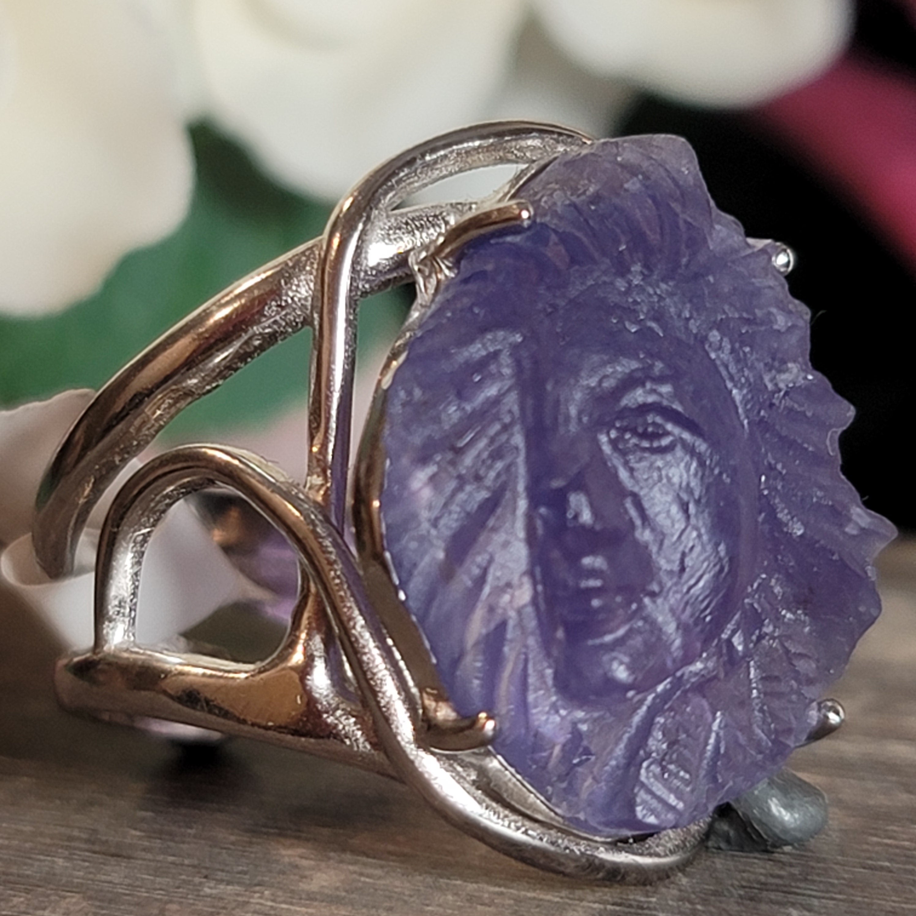 Tanzanite Native Spirit Cuff Ring .925 Silver for Spiritual Evolution