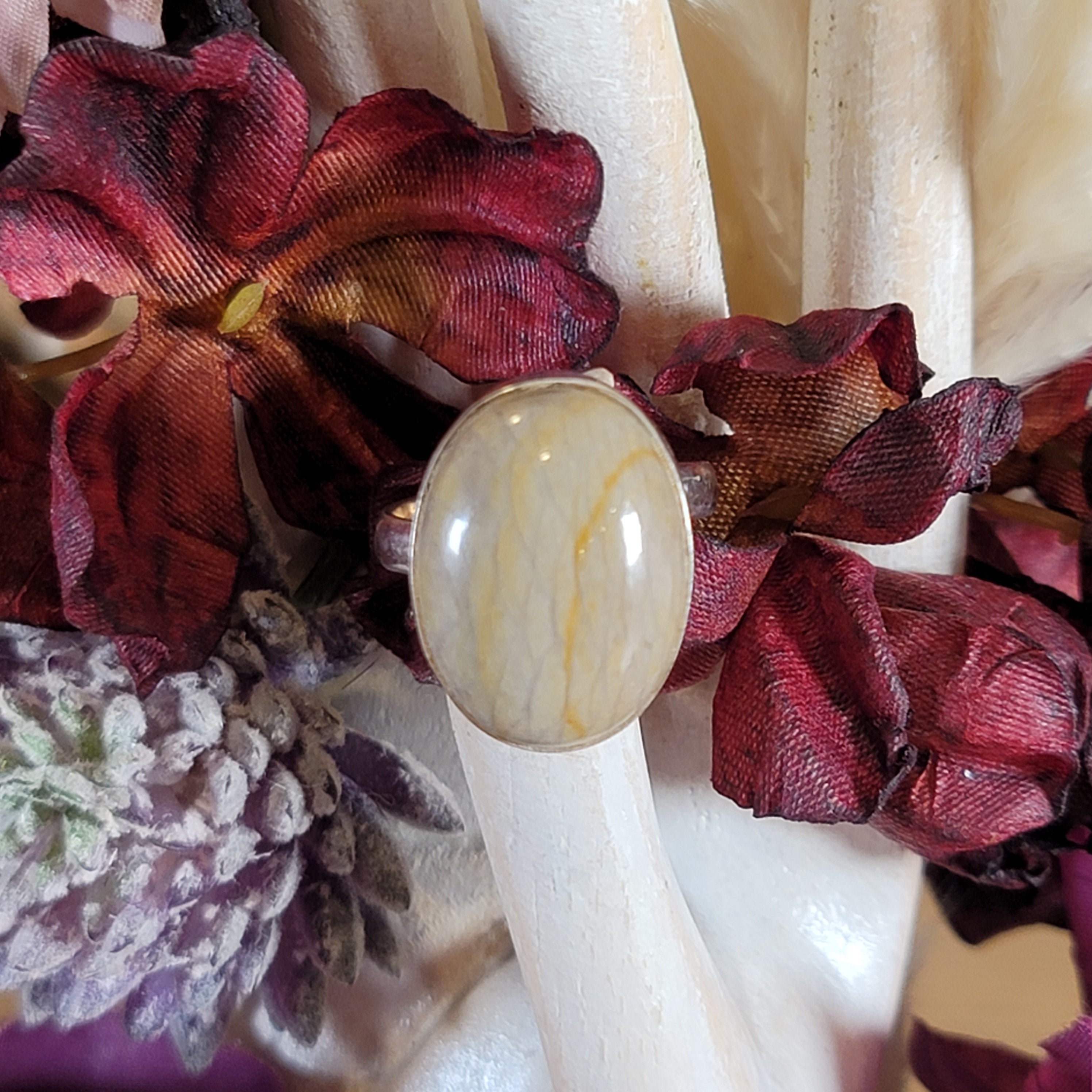 Polychrome Jasper Adjustable Ring .925 Silver for Balance, Creativity and Joy