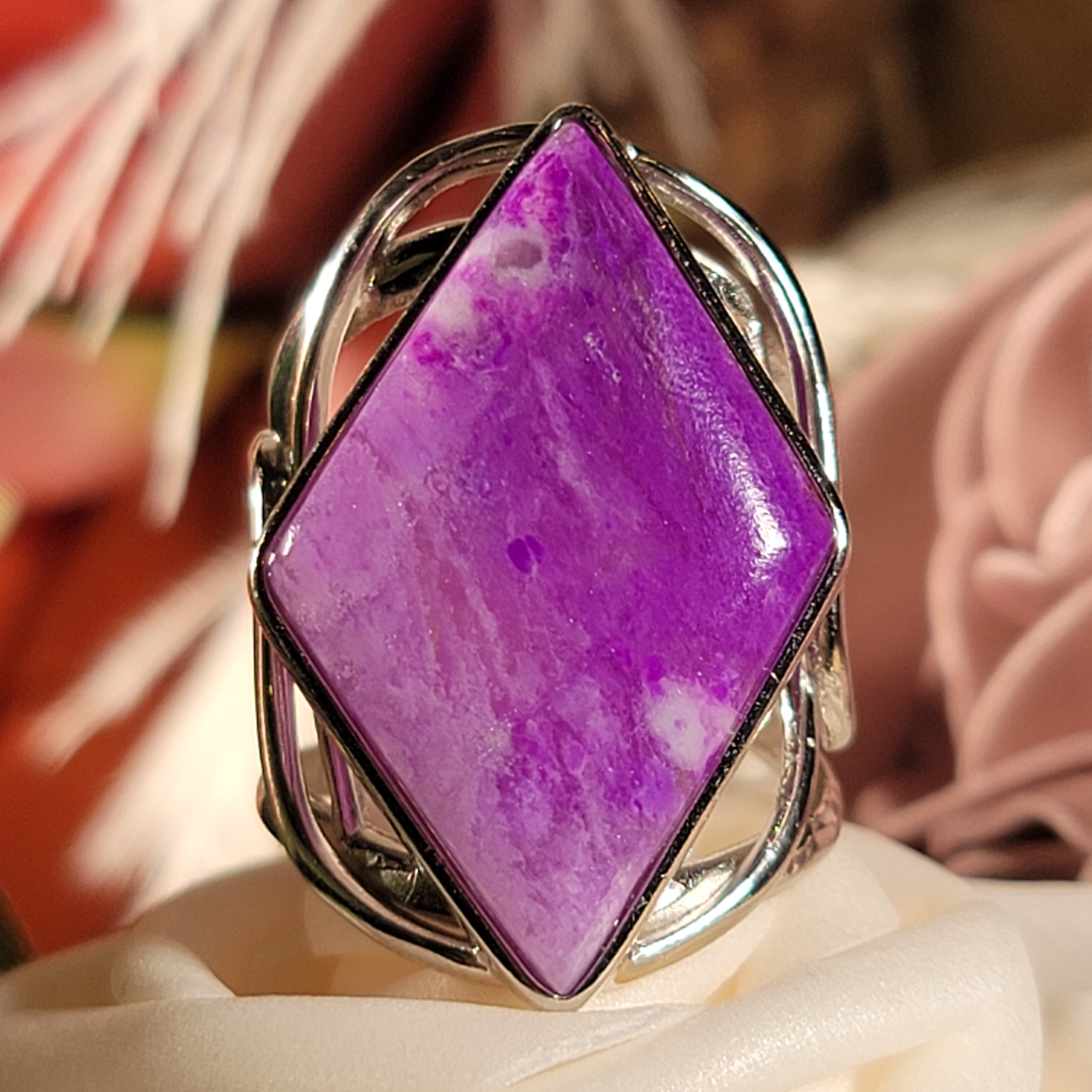 Sugilite Cuff Ring .925 Silver for Enhancing Dreamwork and Discovery of Your Path