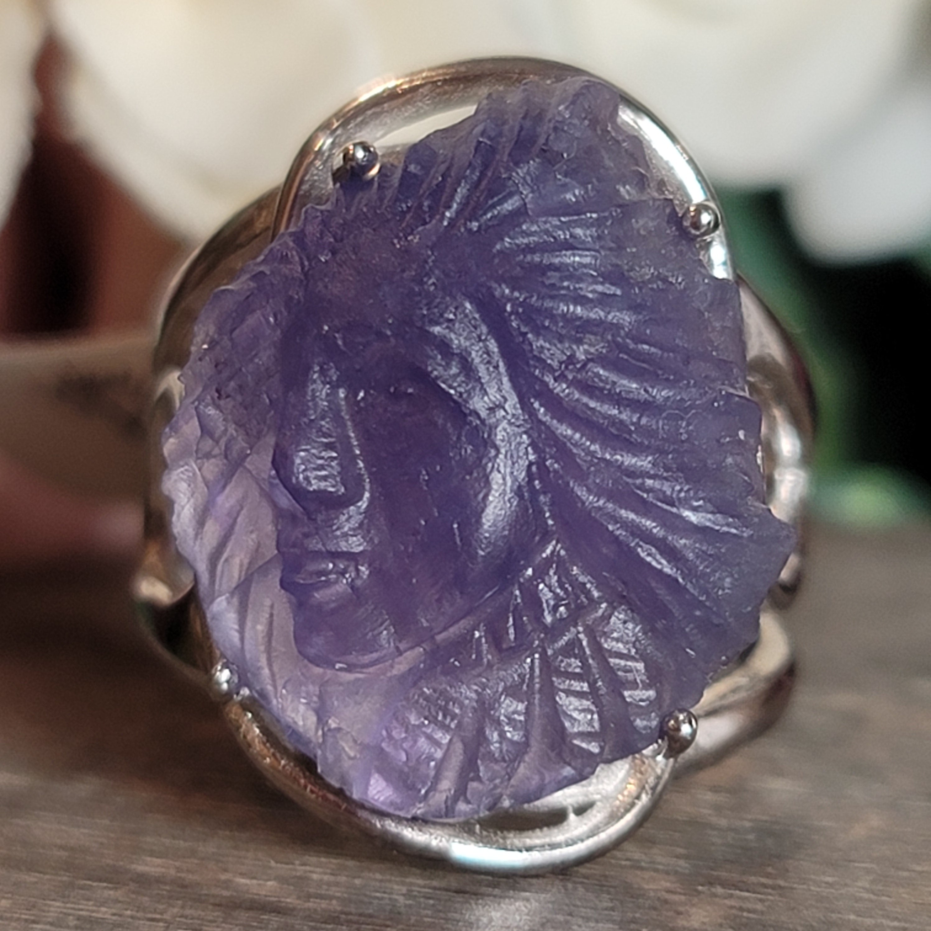 Tanzanite Native Spirit Cuff Ring .925 Silver for Spiritual Evolution