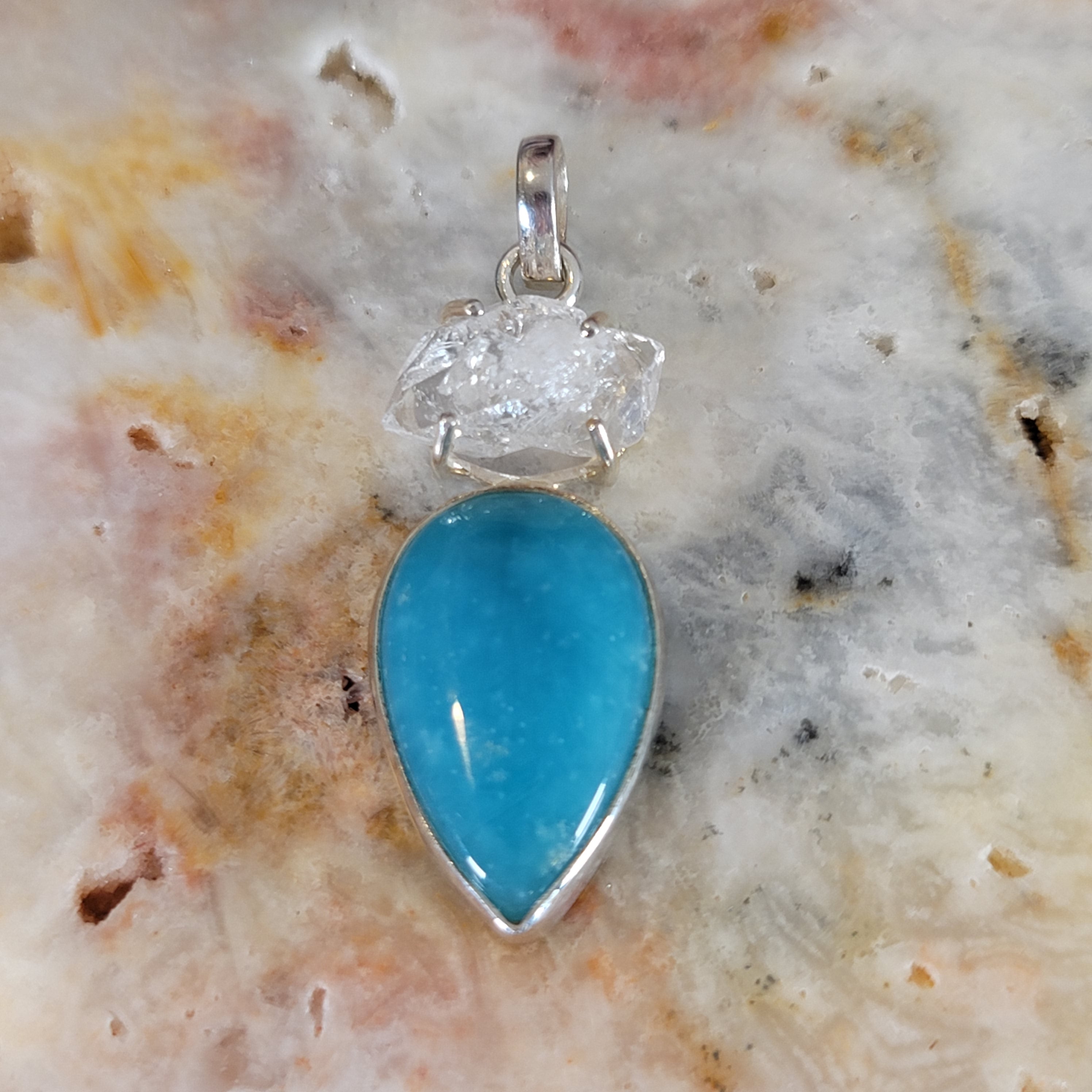 Blue Smithsonite Pendant .925 Silver for Clarity and Guidance