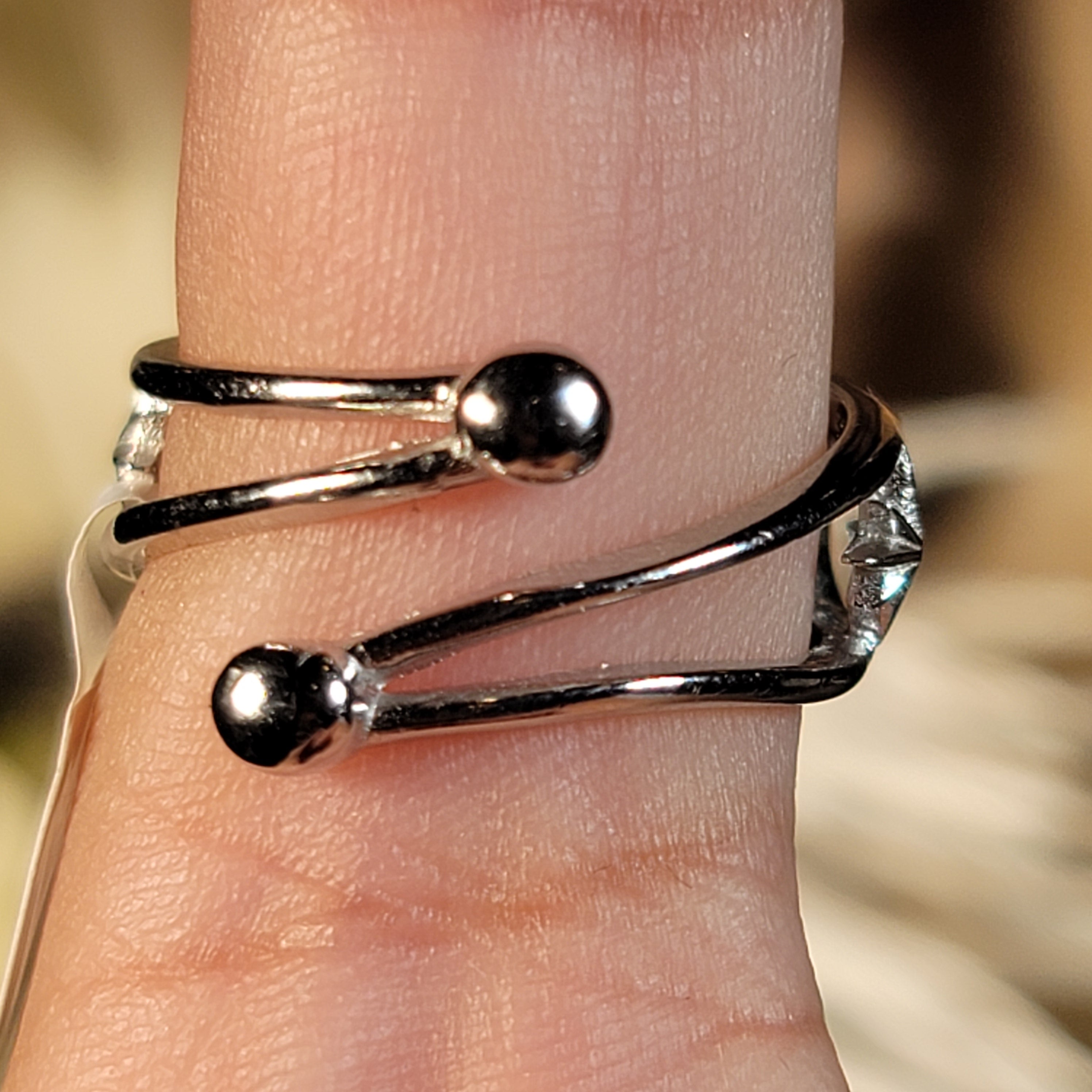 Smoky Quartz Triple Moon Cuff Ring Adjustable Ring .925 Silver for Energetic Cleansing, Manifestation and Protection