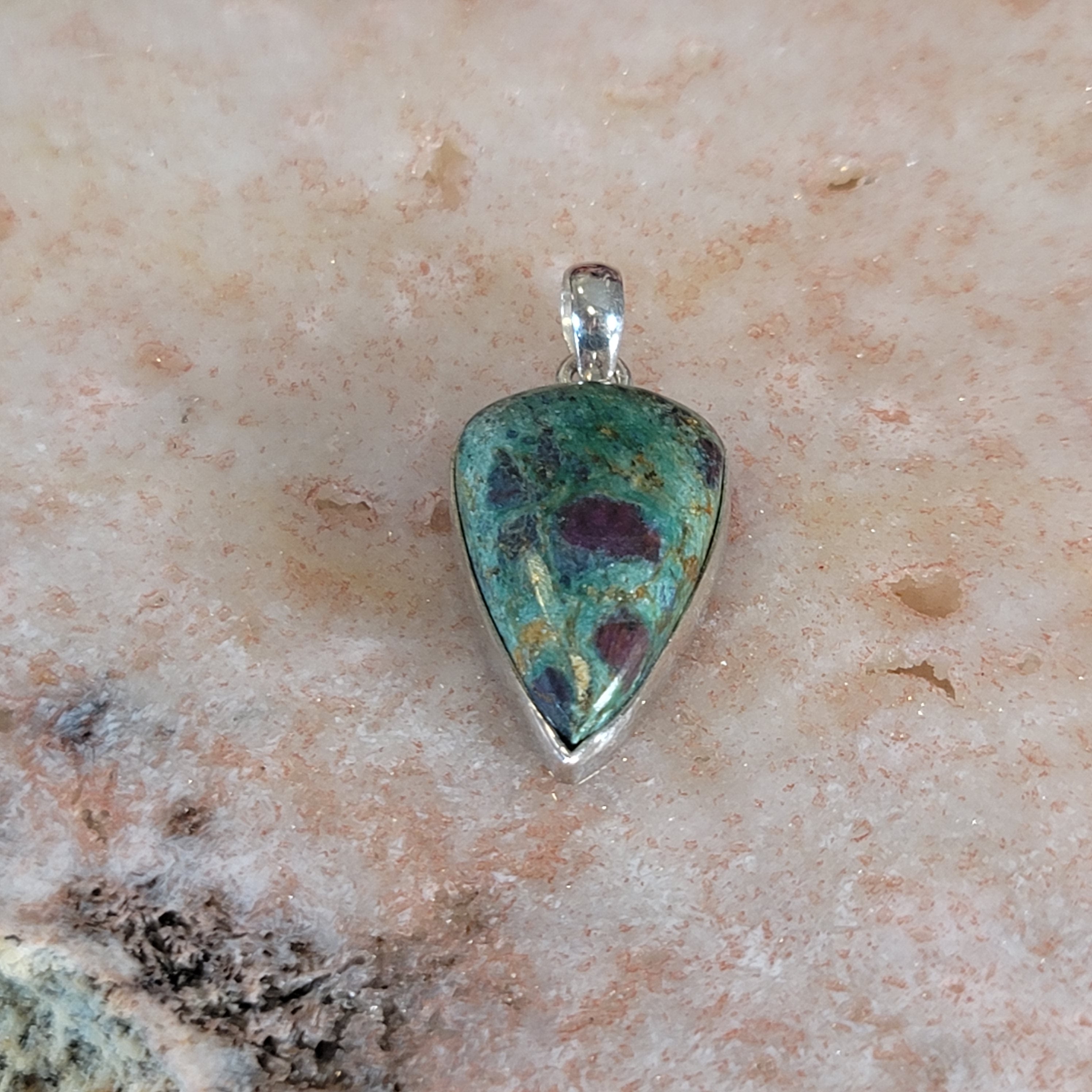 Ruby Fuschite Pendant .925 Silver for Courage, Strength and Passion