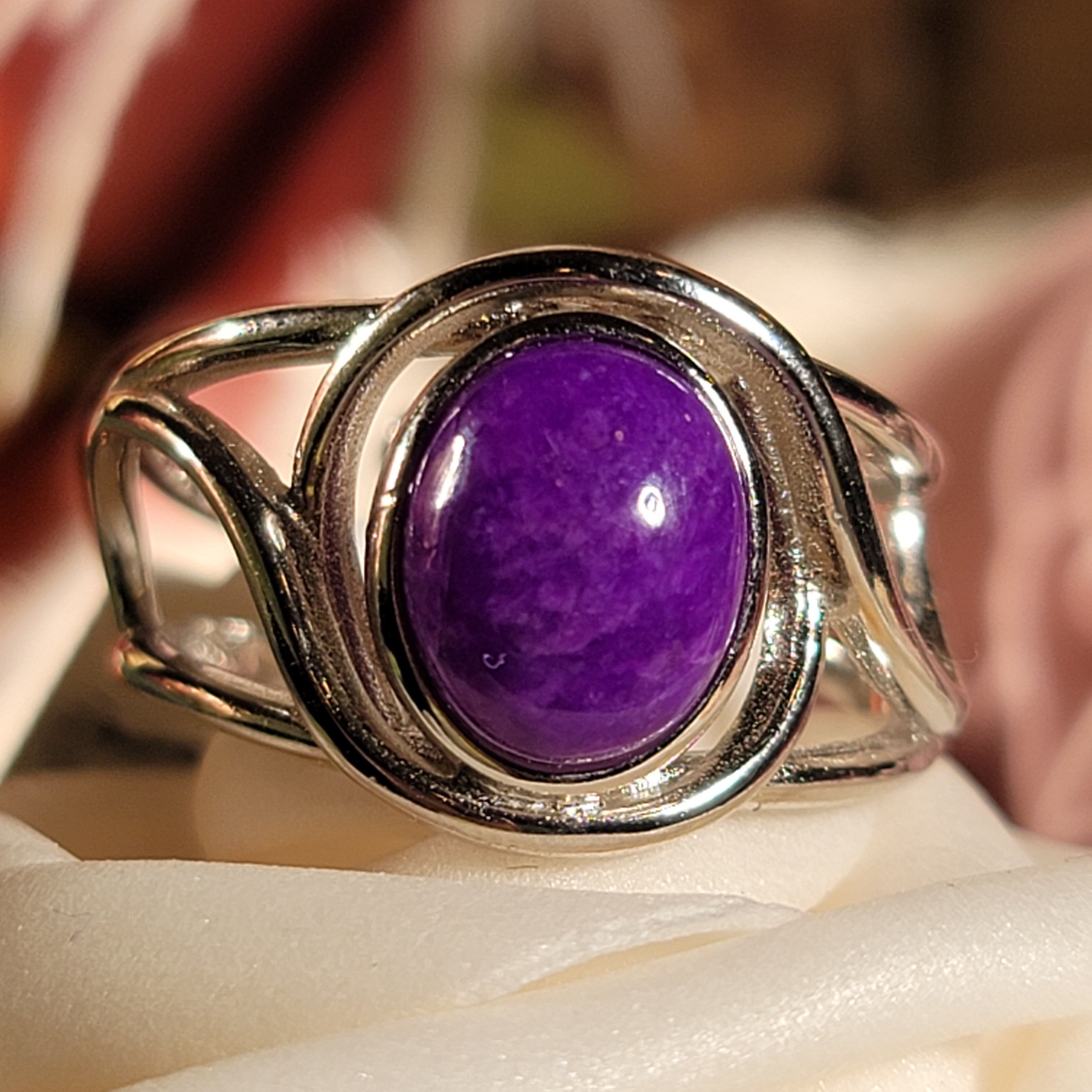 Sugilite Cuff Ring .925 Silver for Enhancing Dreamwork and Discovery of Your Path