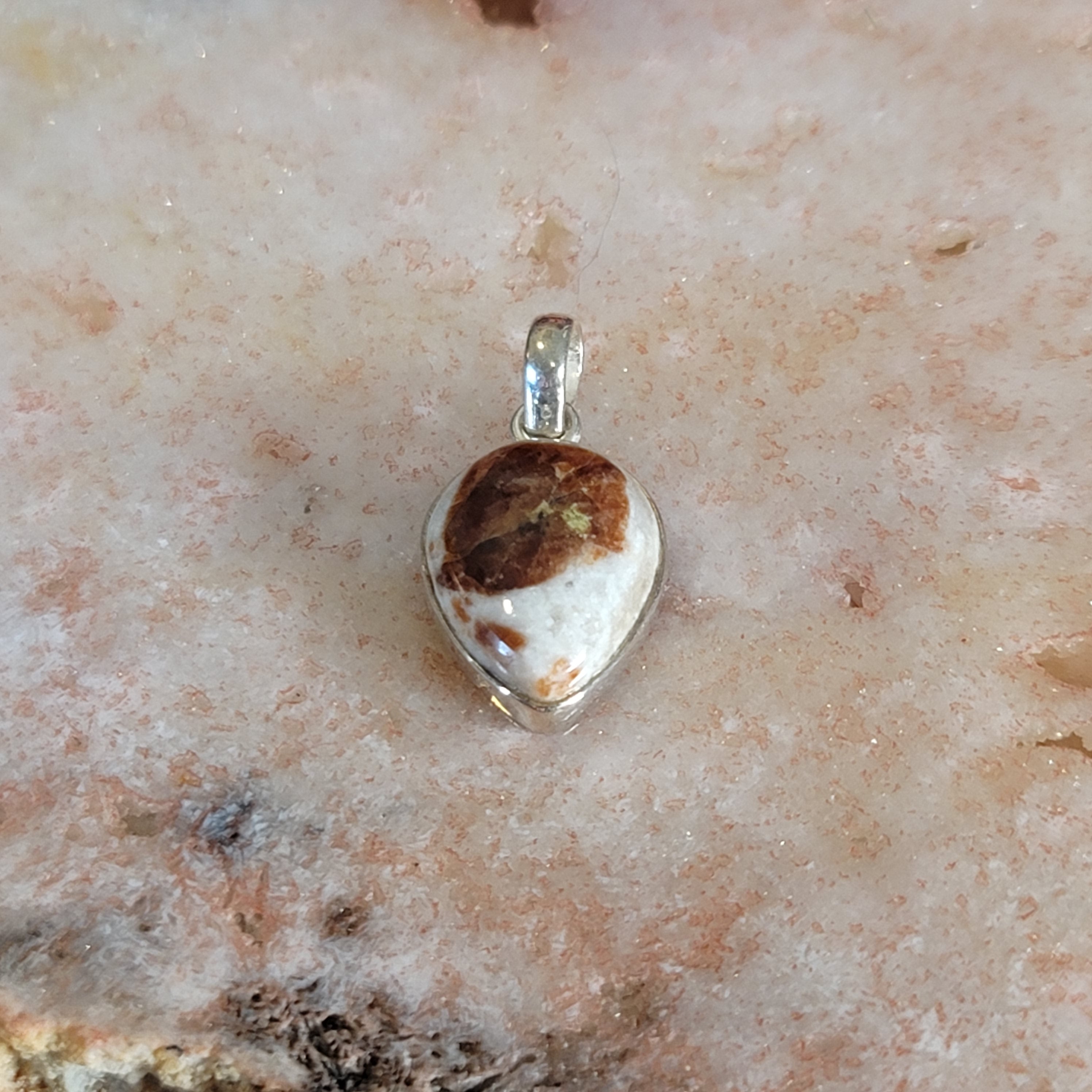 Spessartine Garnet in Wollastonite Pendant .925 Silver for Strength, Courage and Achievement