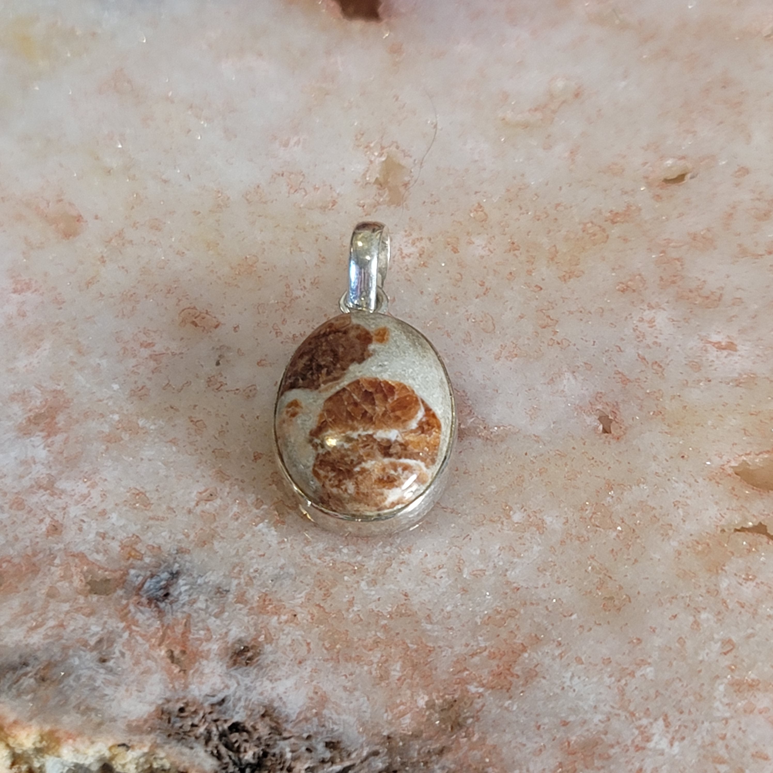 Spessartine Garnet in Wollastonite Pendant .925 Silver for Strength, Courage and Achievement