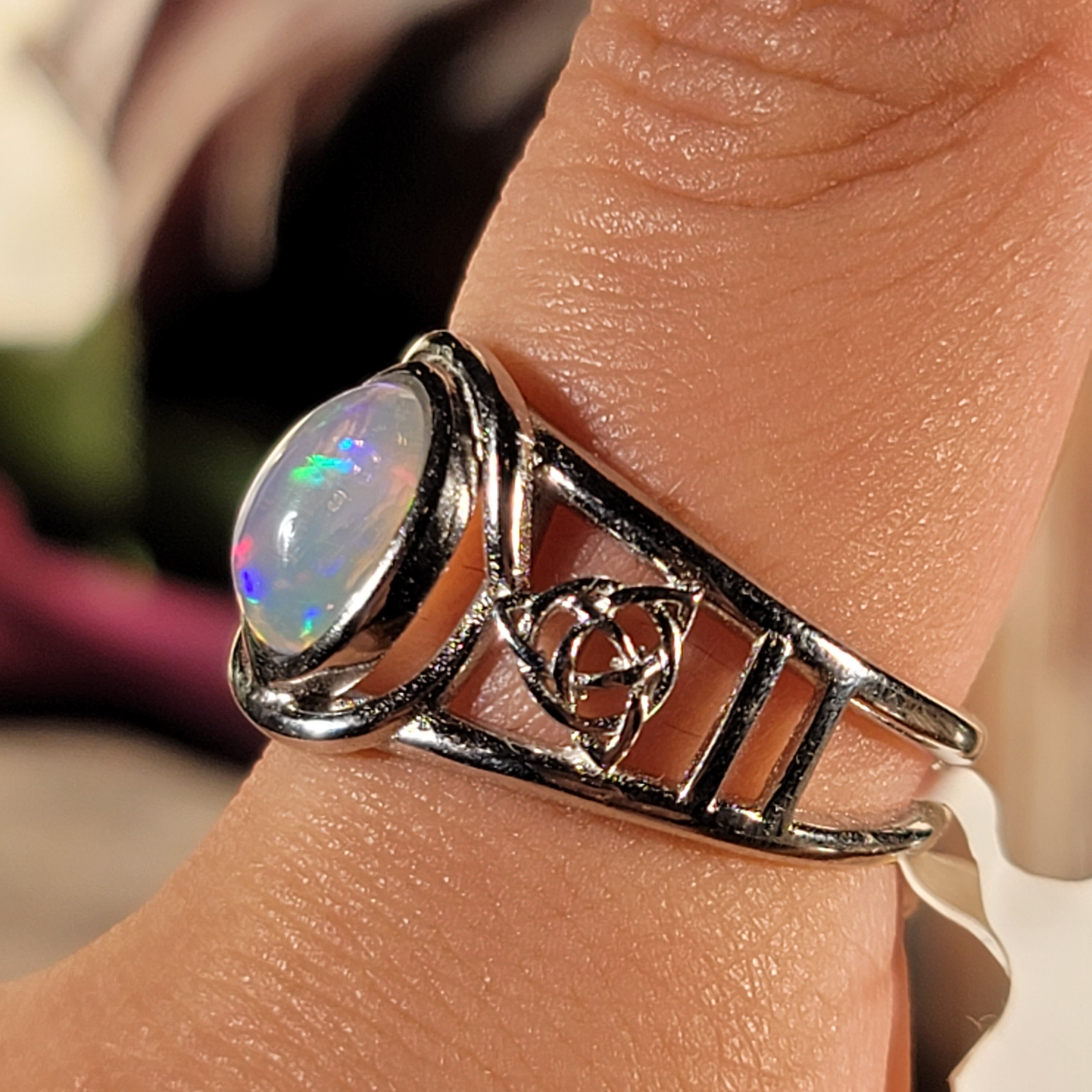 Ethiopian Opal Triquerta Cuff Ring .925 Sterling Silver for Manifesting, Joy and Transformation