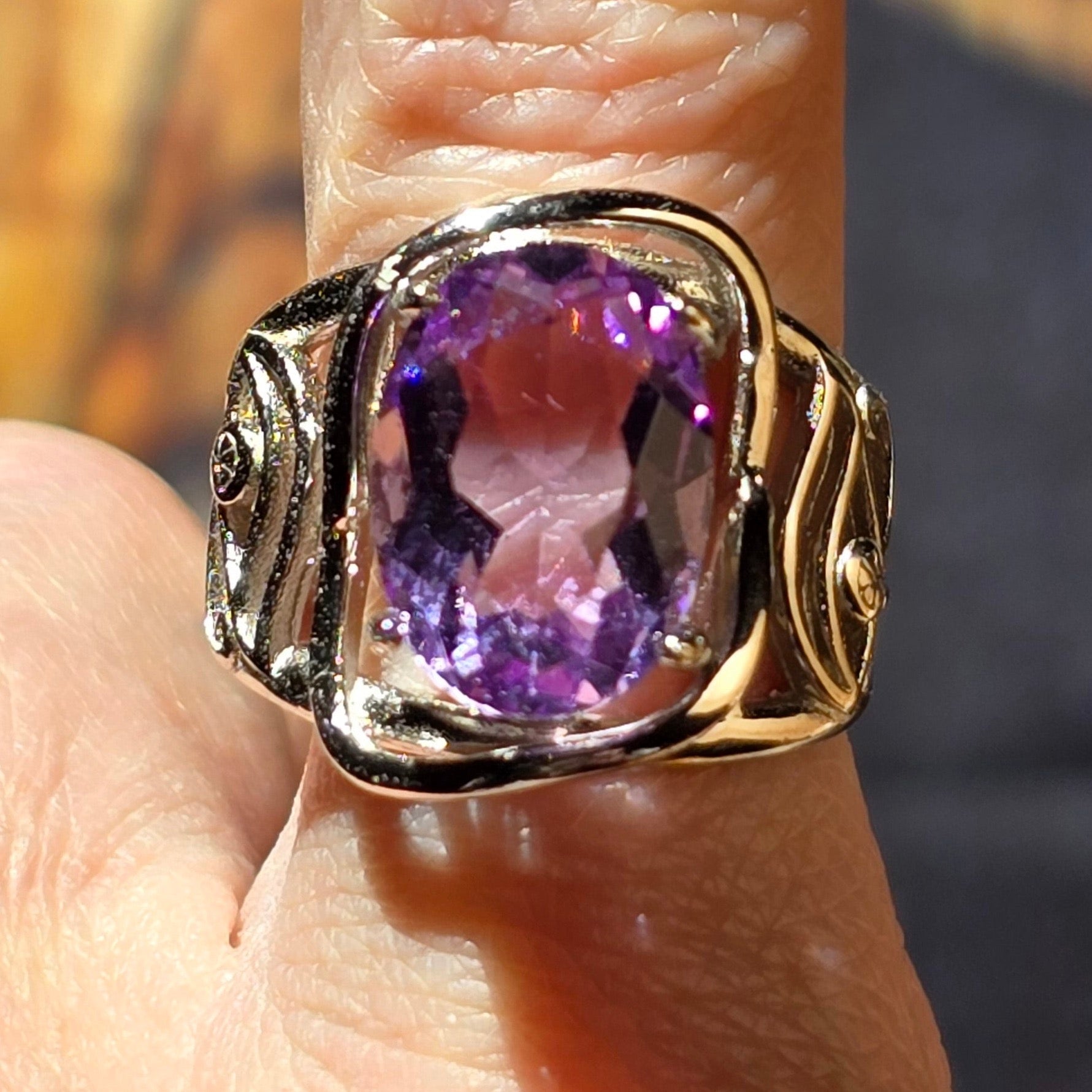 Amethyst Egyptian Eye Adjustable Finger Cuff Ring .925 Silver for Intuition, Divine Connection and Protection