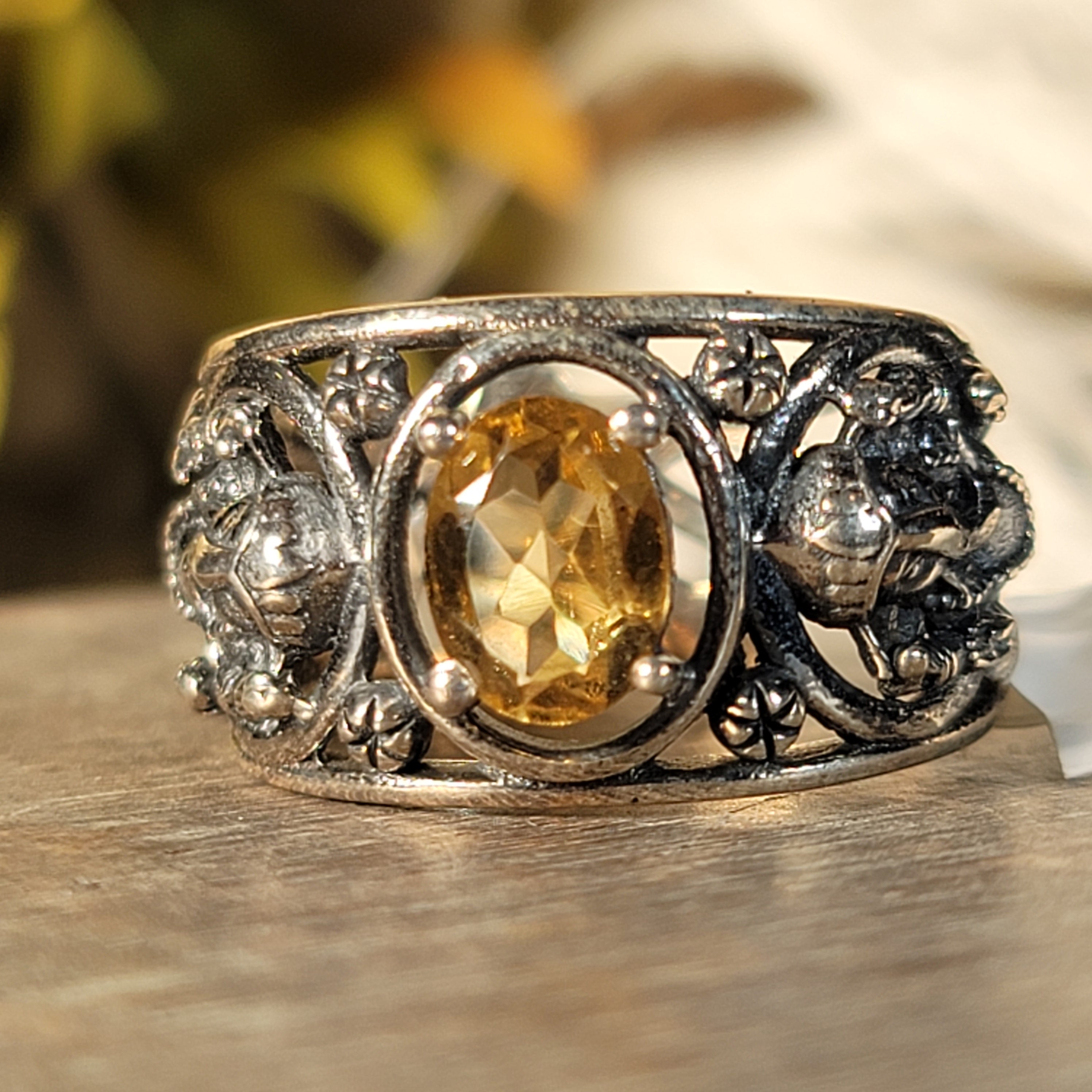 Citrine Ganesha Cuff Ring .925 Silver for Abundance, Good Luck and Positivity