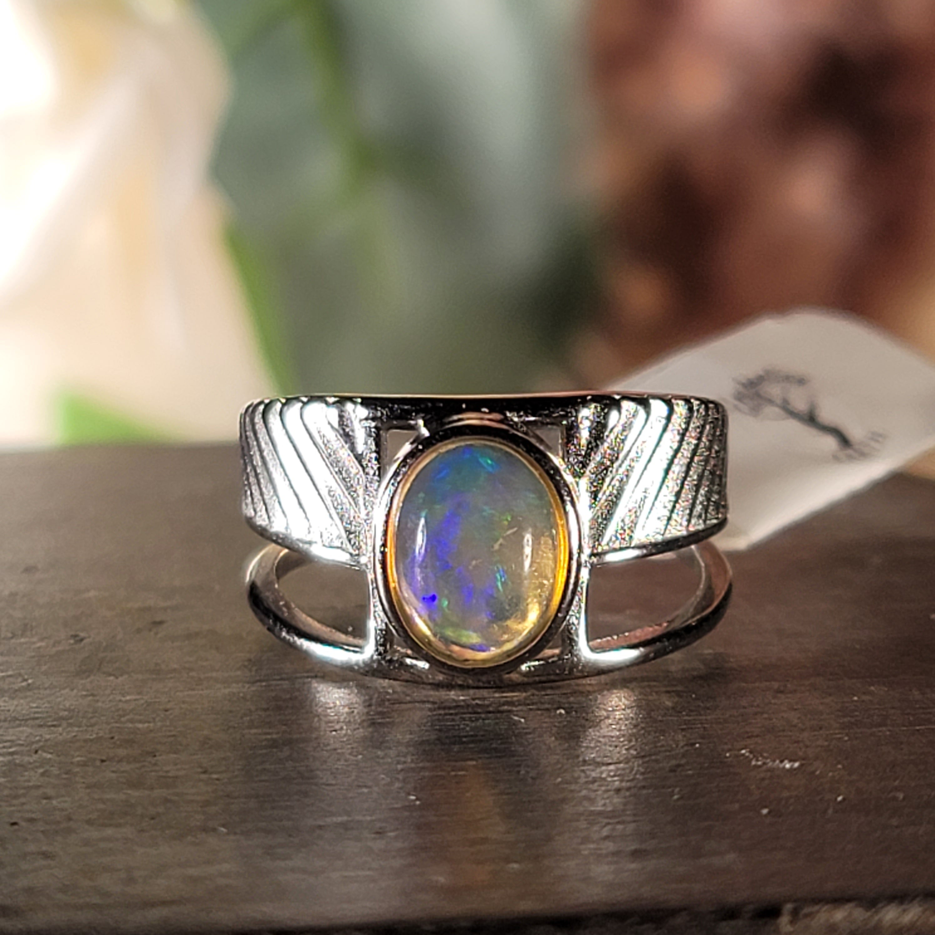 Ethiopian Opal Wings of Isis Cuff Ring .925 Sterling Silver for Manifesting, Joy and Transformation