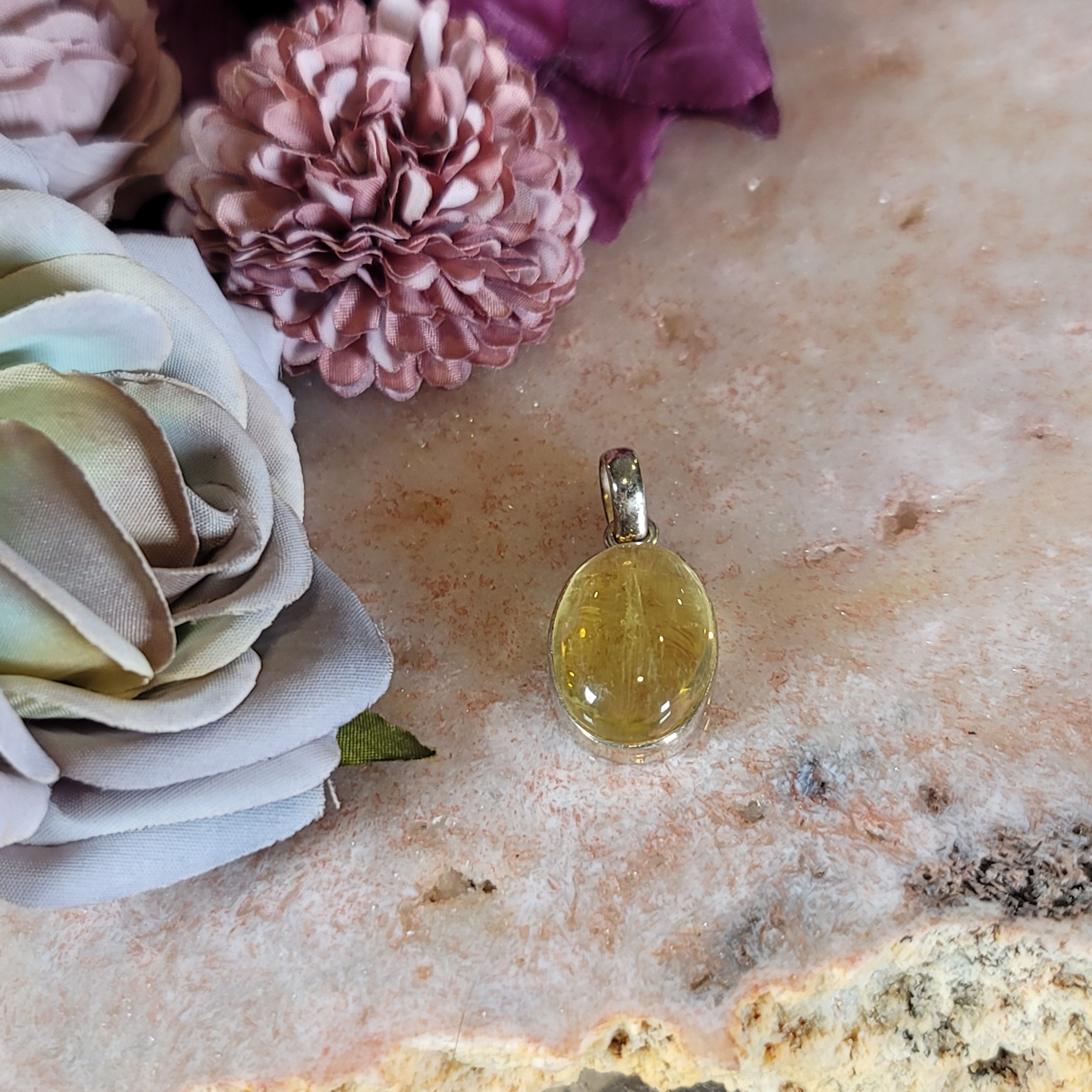 Lemon Quartz Pendant .925 Silver for Happiness and Positive Outlook