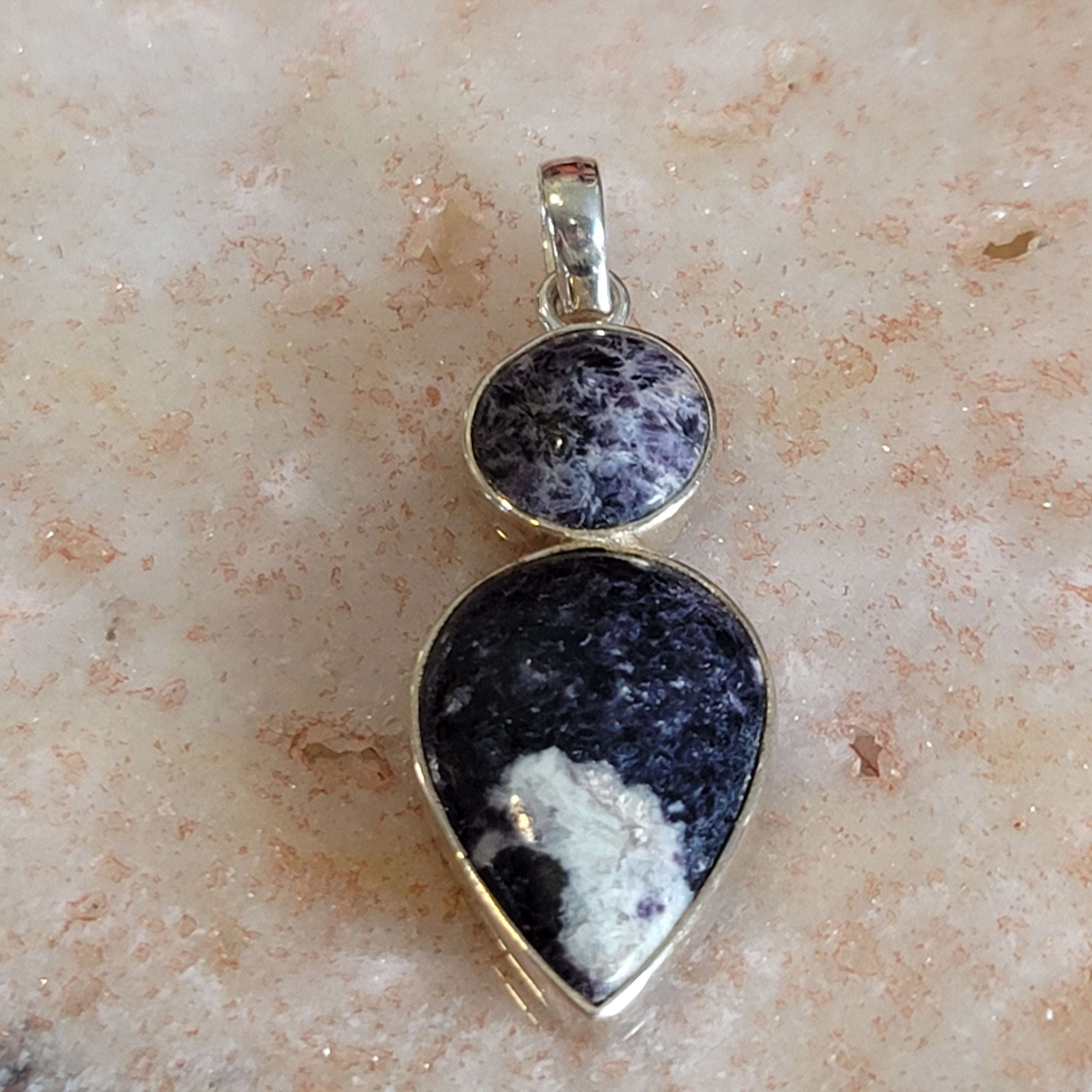 Lepidolite in Quartz Pendant .925 Silver for Feeling Peace, Joy and Hope