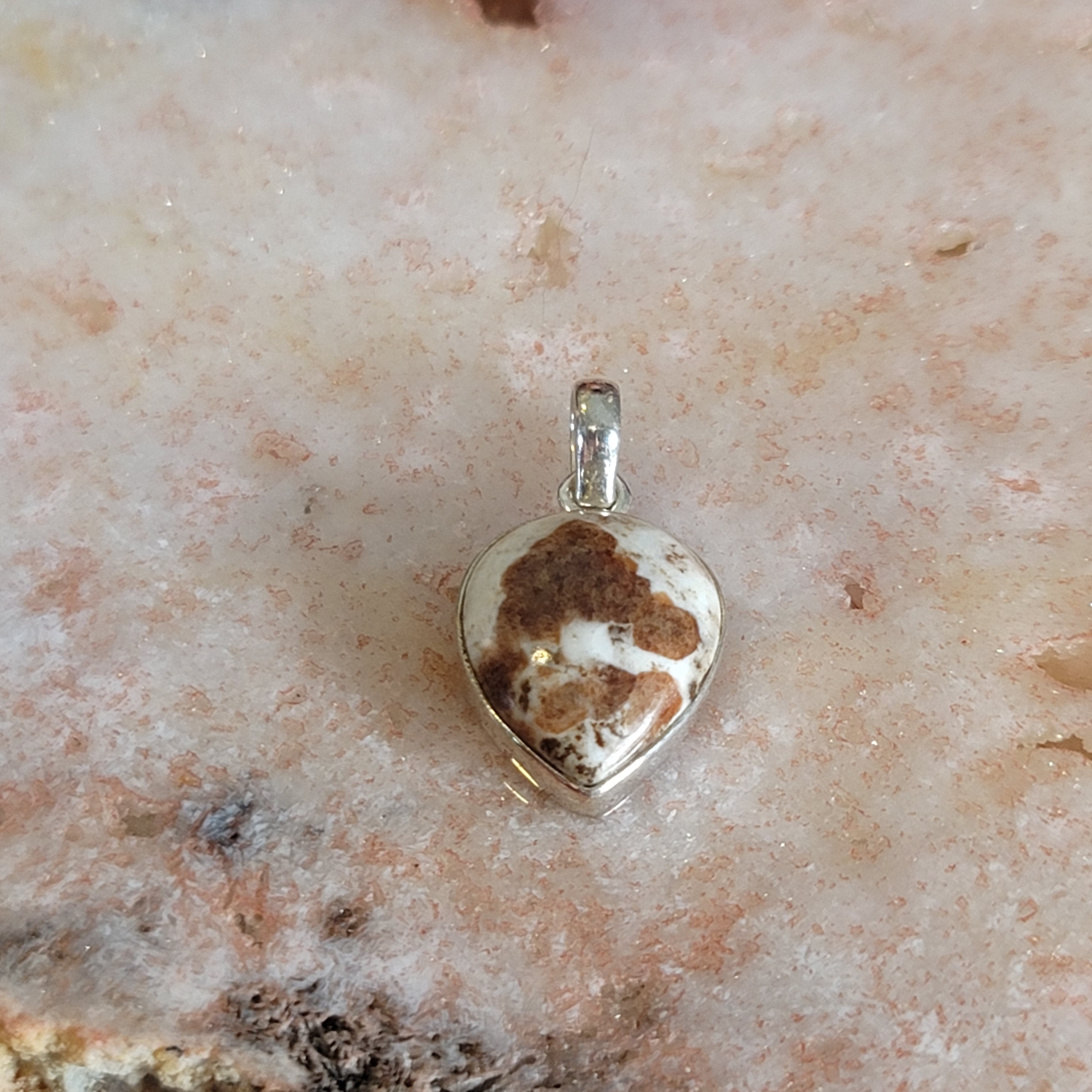 Spessartine Garnet in Wollastonite Pendant .925 Silver for Strength, Courage and Achievement