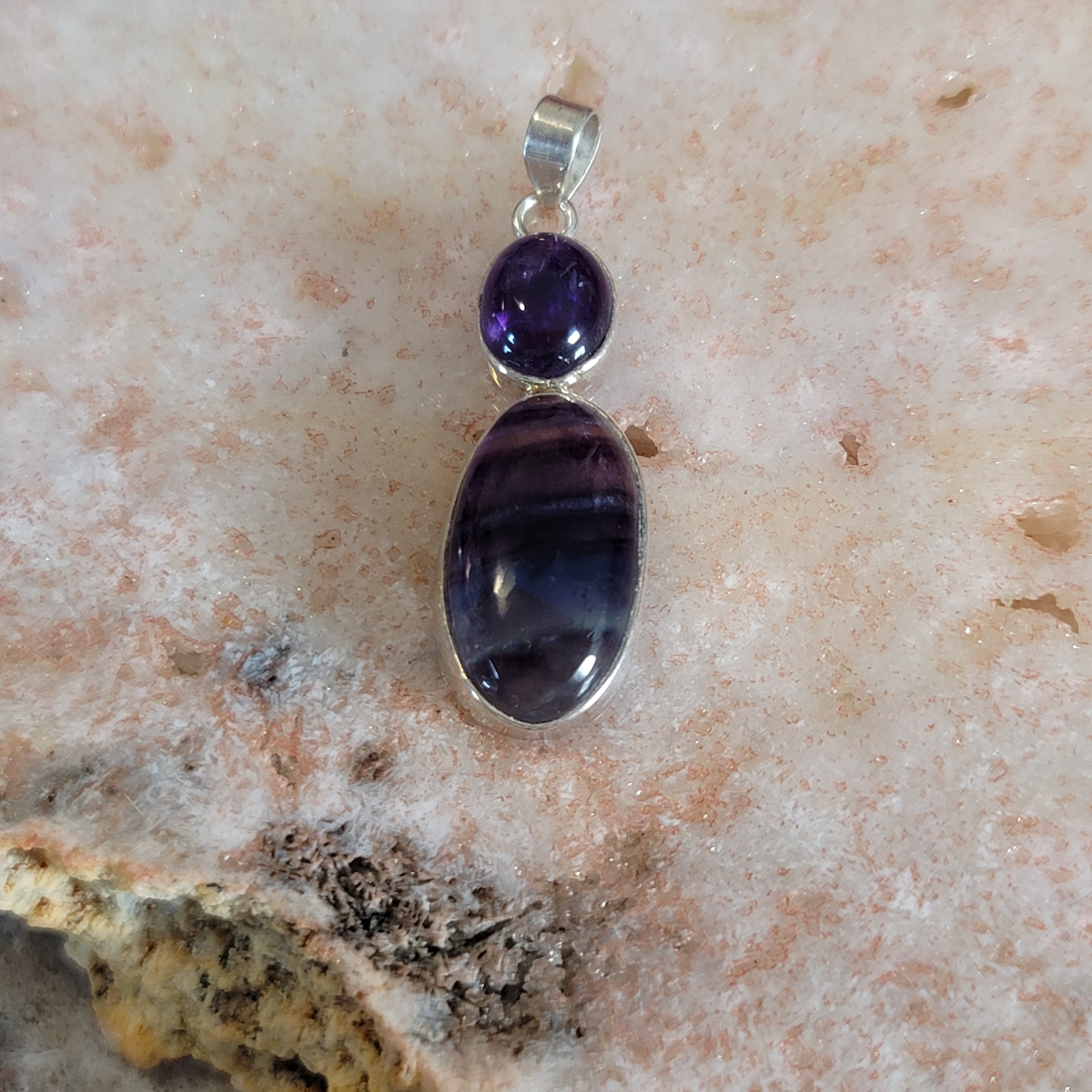 Rainbow Fluorite Pendant .925 Silver for Focus and Mental Clarity