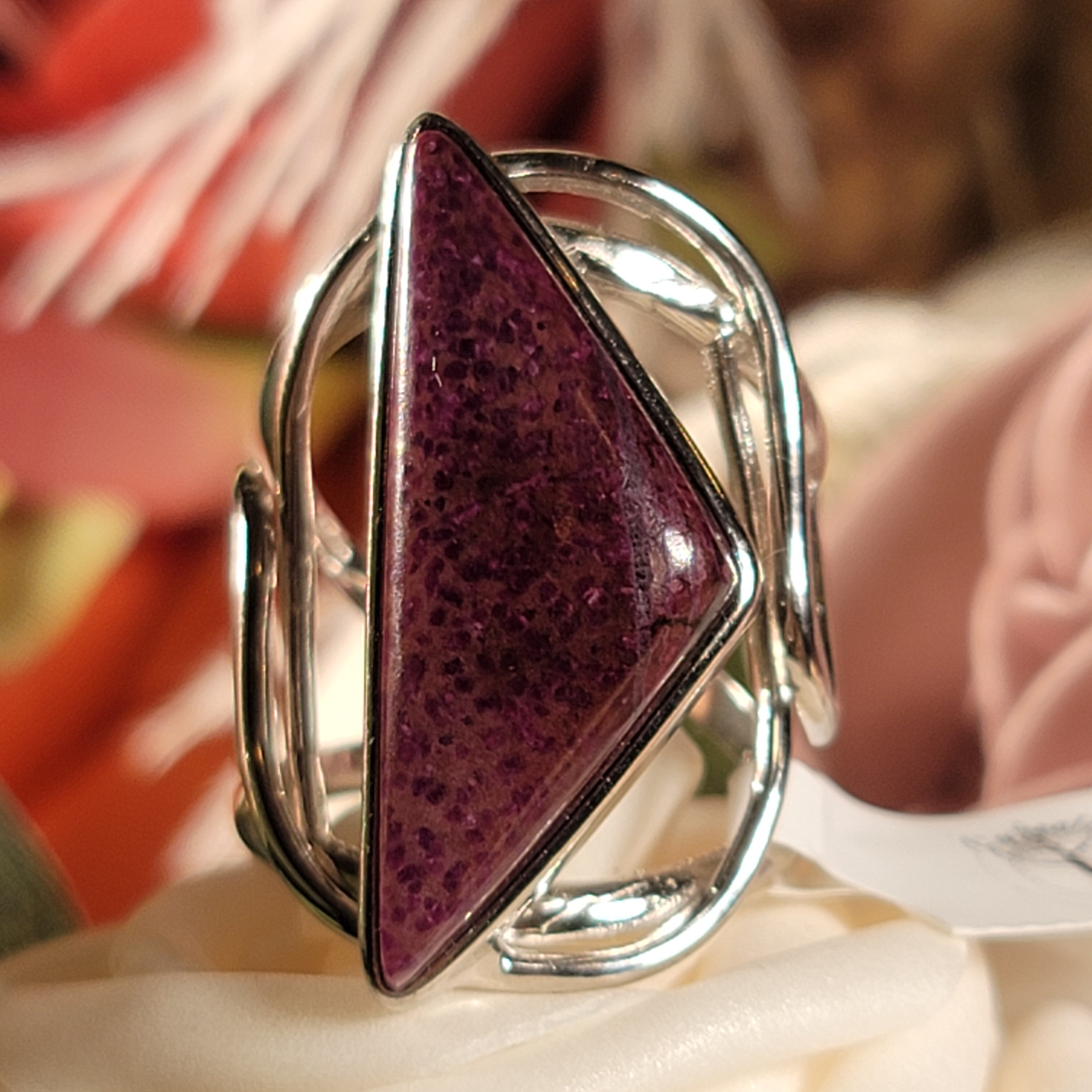 Sugilite Cuff Ring .925 Silver for Enhancing Dreamwork and Discovery of Your Path