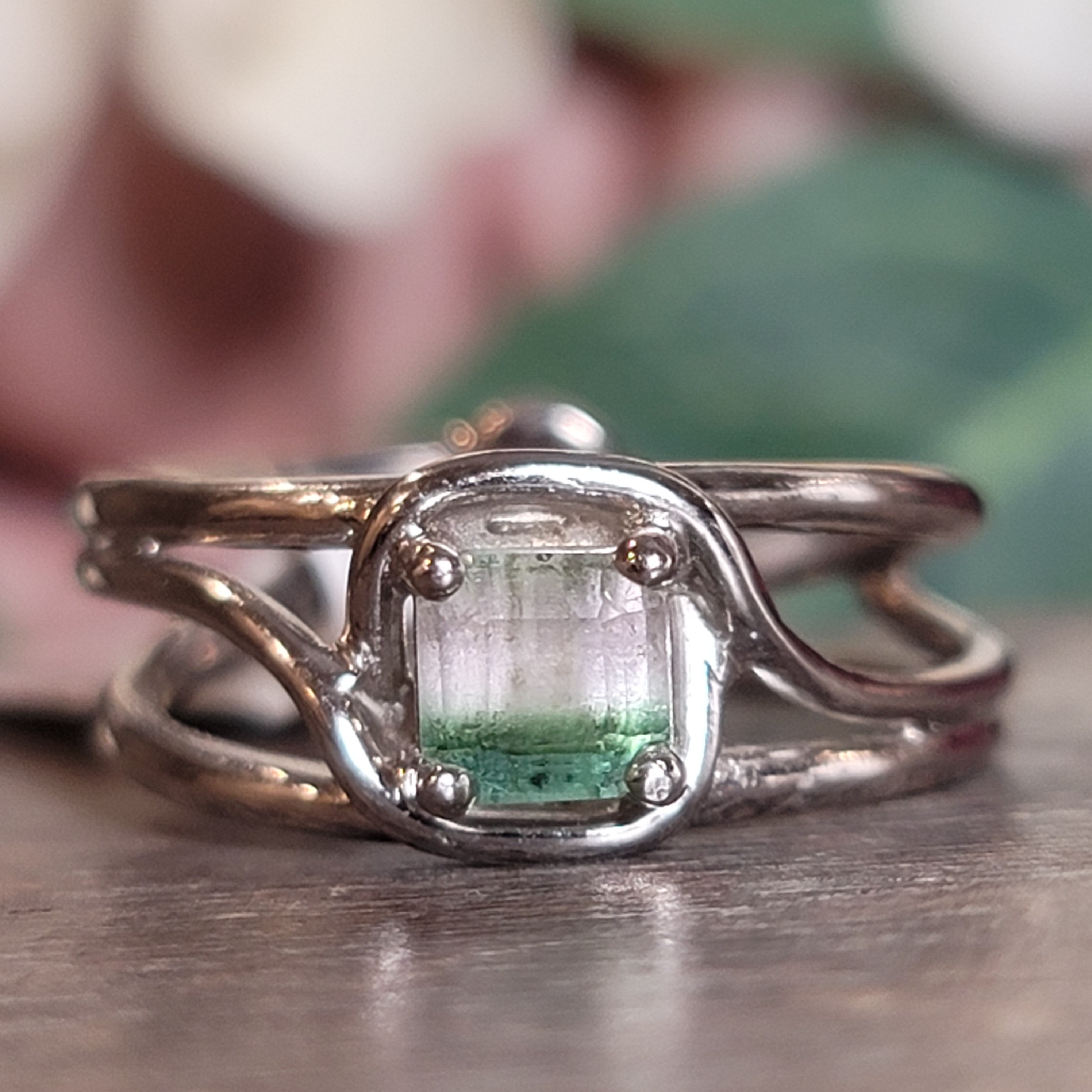 Bicolor Blue Tourmaline Midi Cuff Ring for Connection with Higher Realms & Meditation