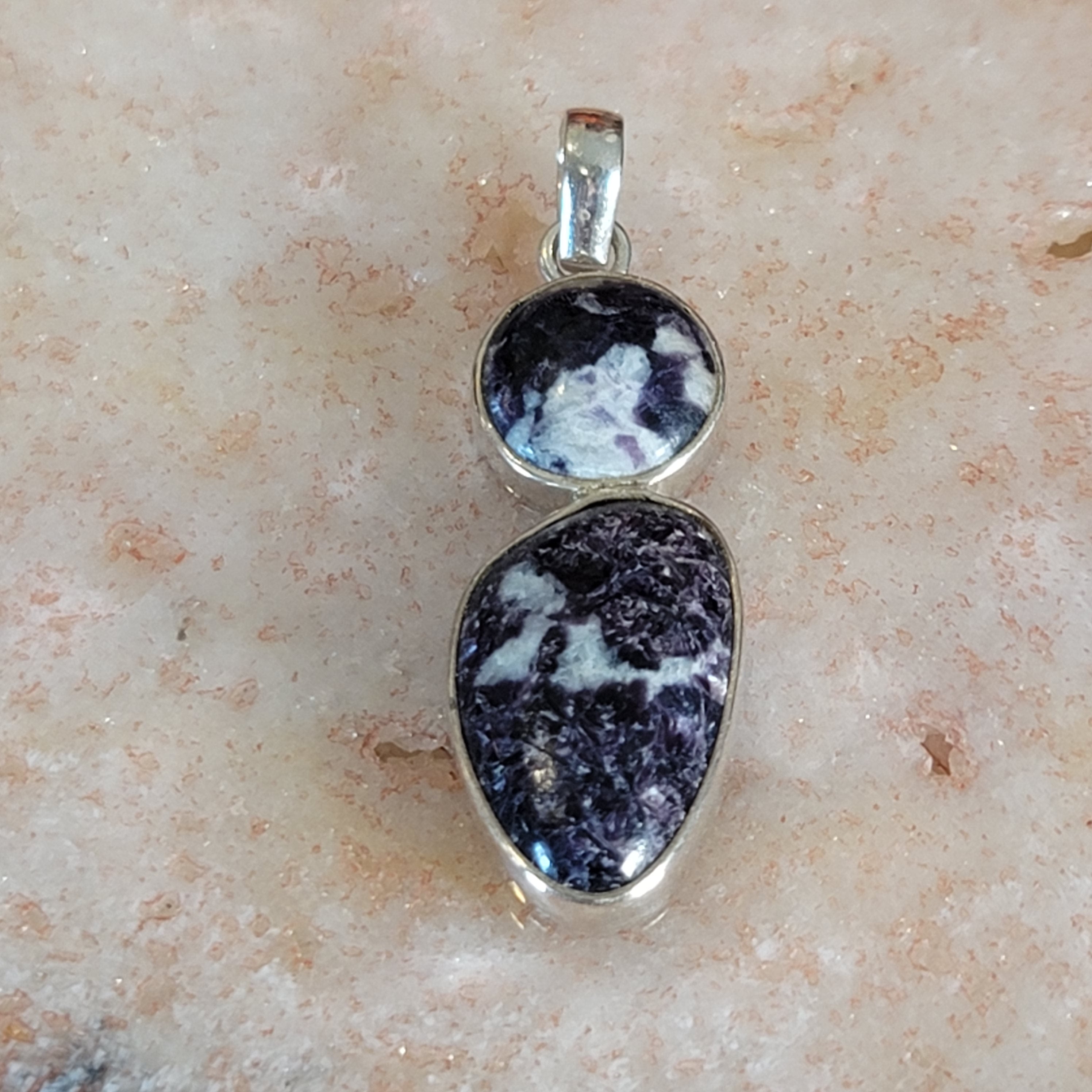 Lepidolite in Quartz Pendant .925 Silver for Feeling Peace, Joy and Hope