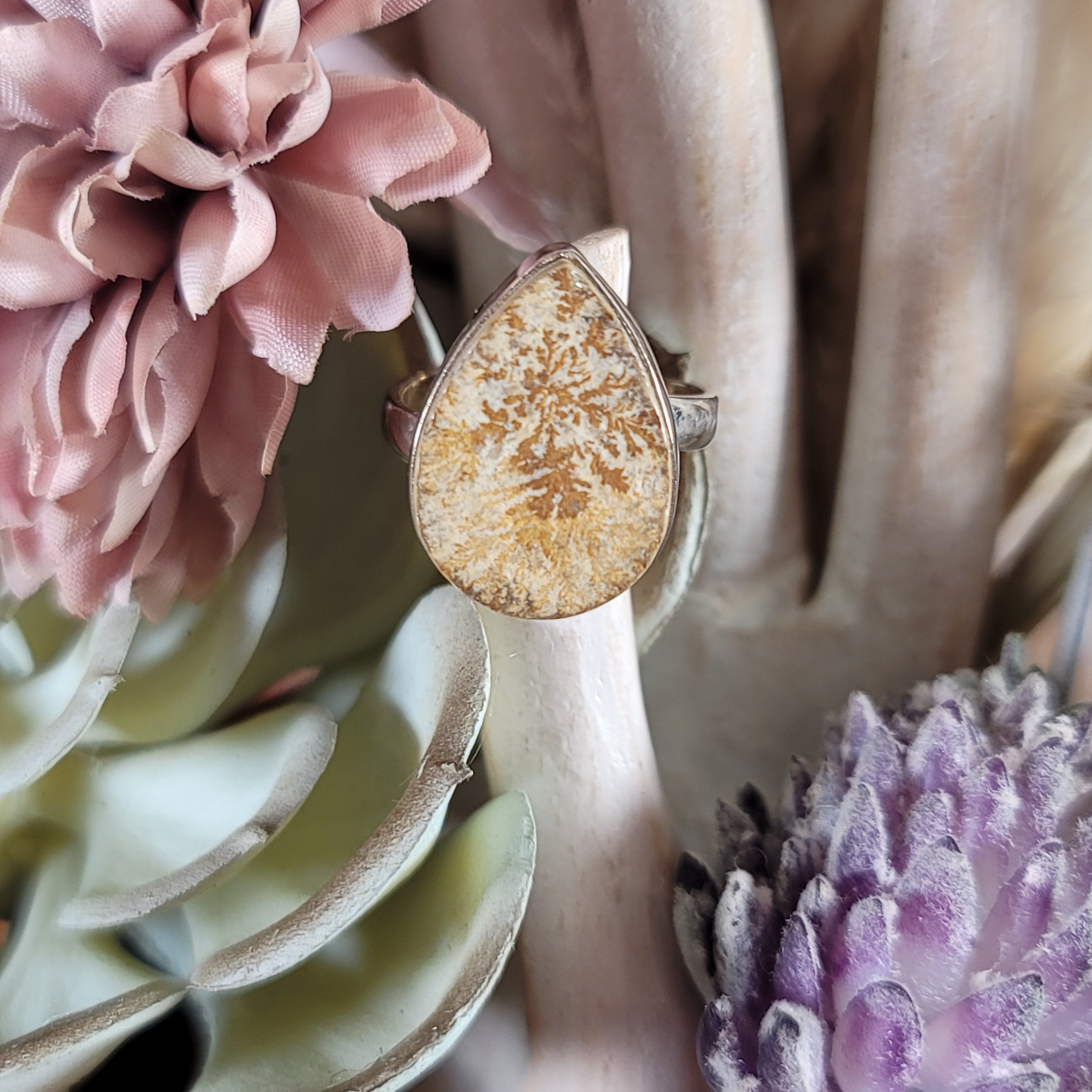 Dendritic Sandstone .925 Silver Adjustable Ring for Focus and Meditation