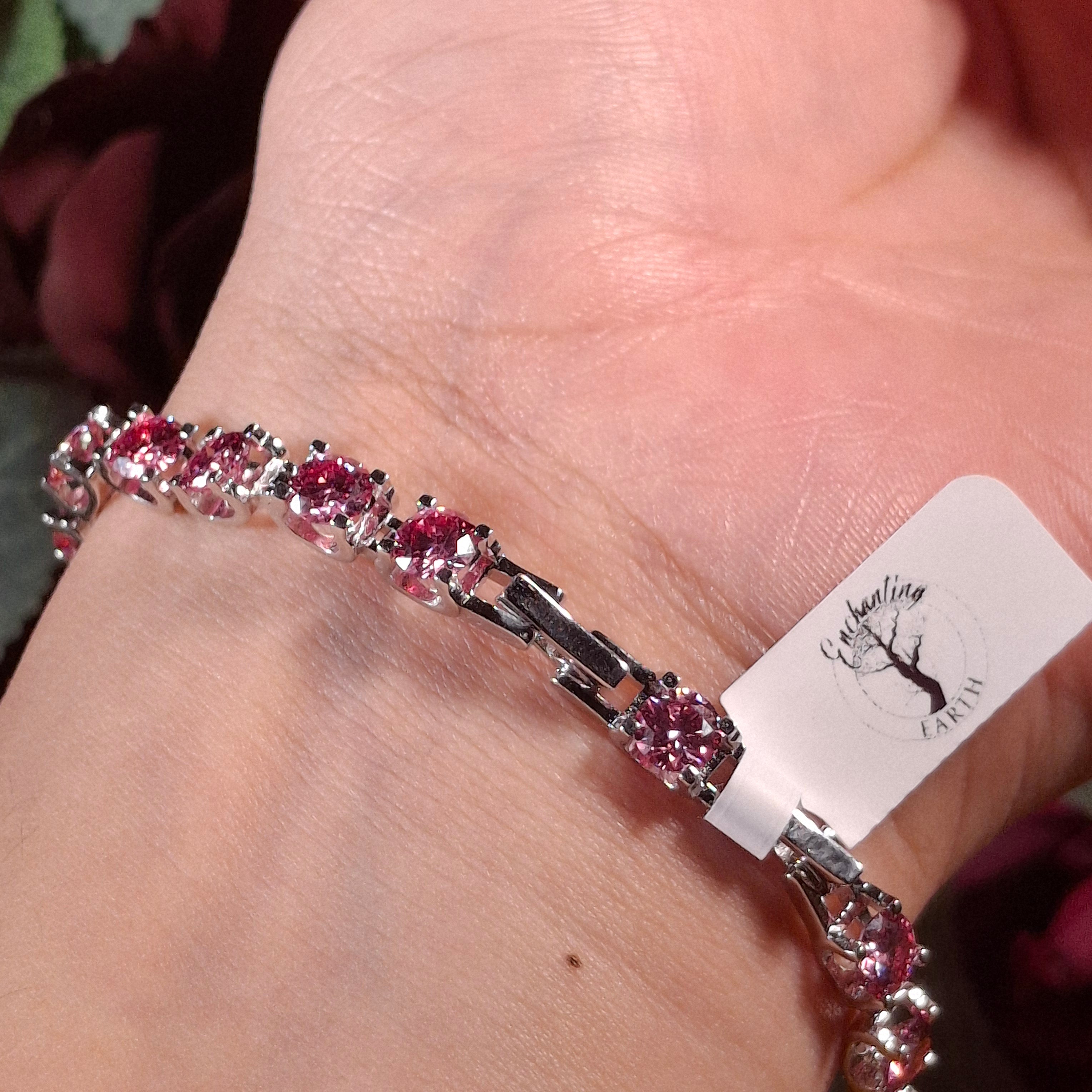 Pink Moissonite Tennis Bracelet .925 Silver for Enlightenment, Inner Peace & Spiritual Transformation