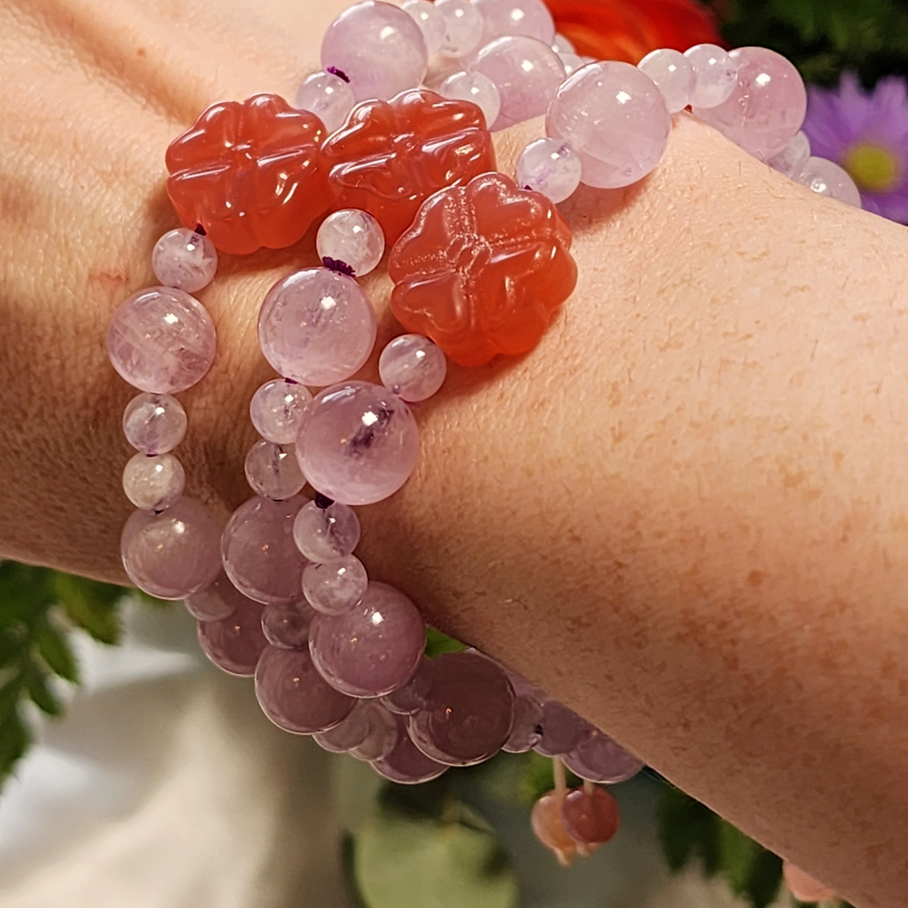 Kunzite, Mother of Pearl & Yanyuan Flower Bracelet for Emotional Balance and Family Healing