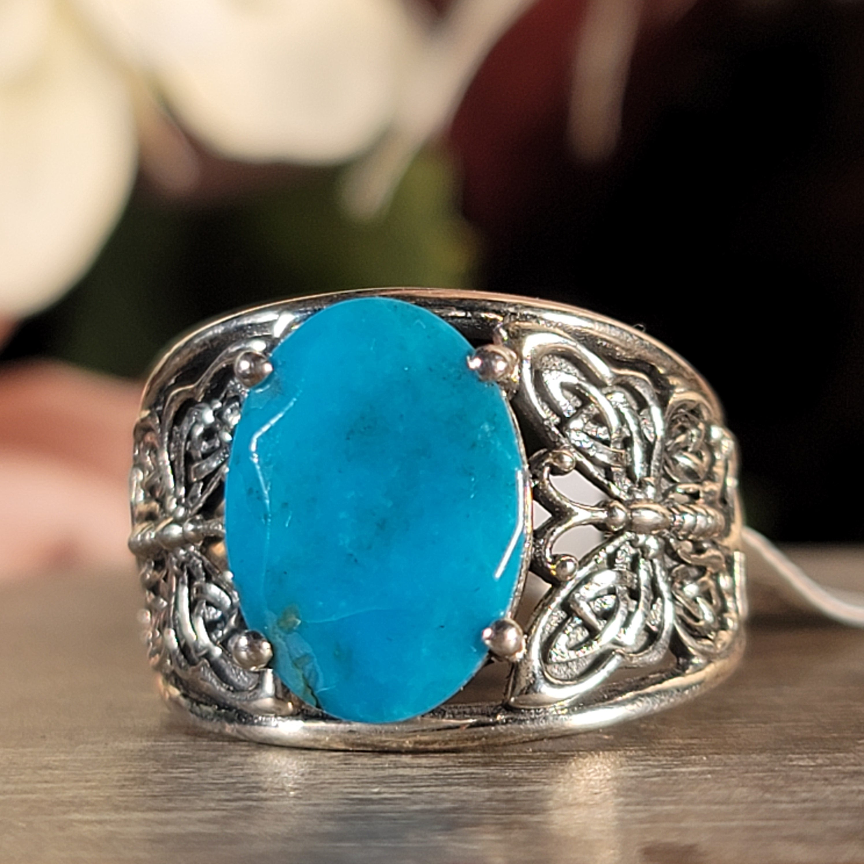 Turquoise Butterfly Finger Cuff Ring .925 Silver for Good Luck, Prosperity and Protection