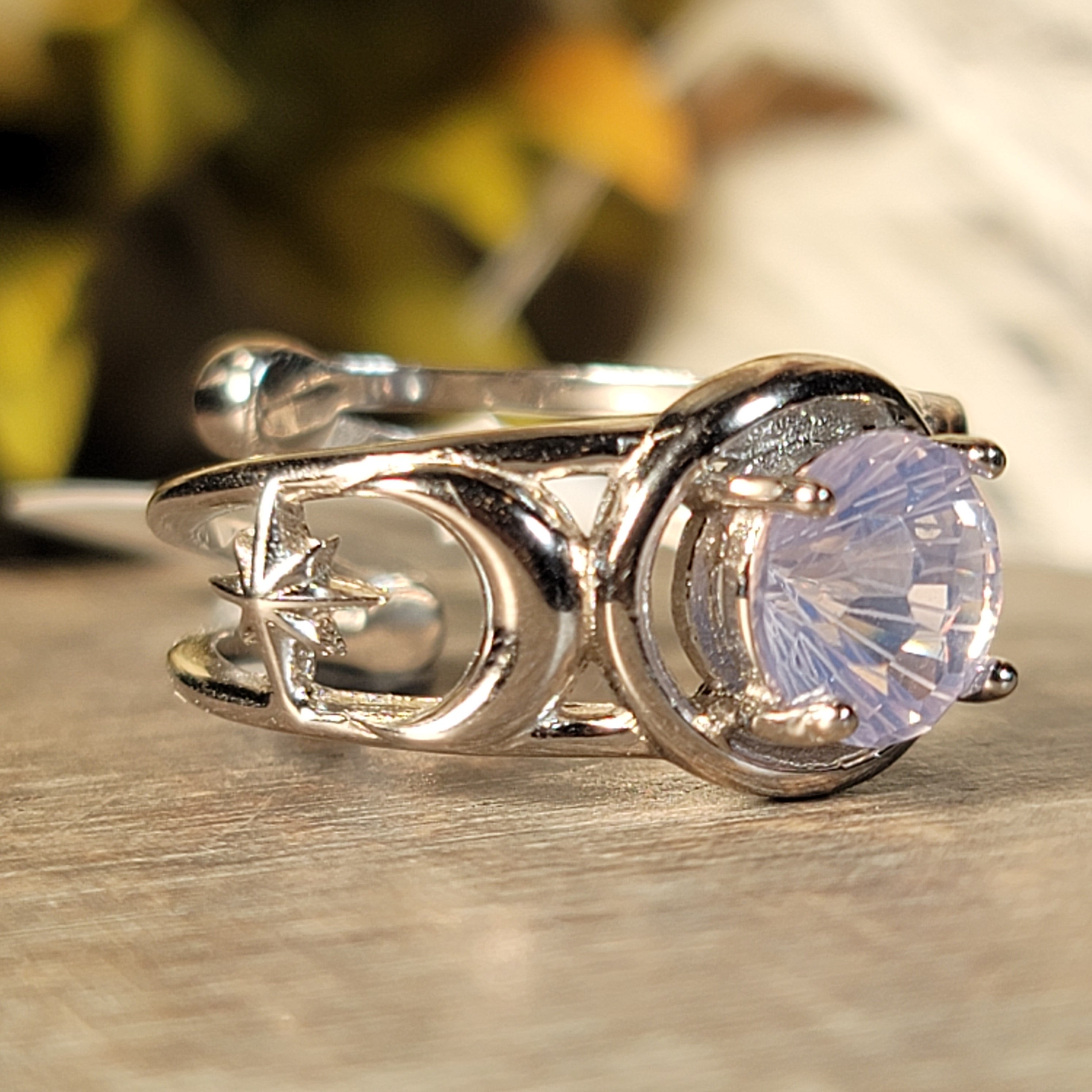 Rose De France Triple Moon Cuff Ring .925 Silver for Enhancing Intuition & Connection with Divine