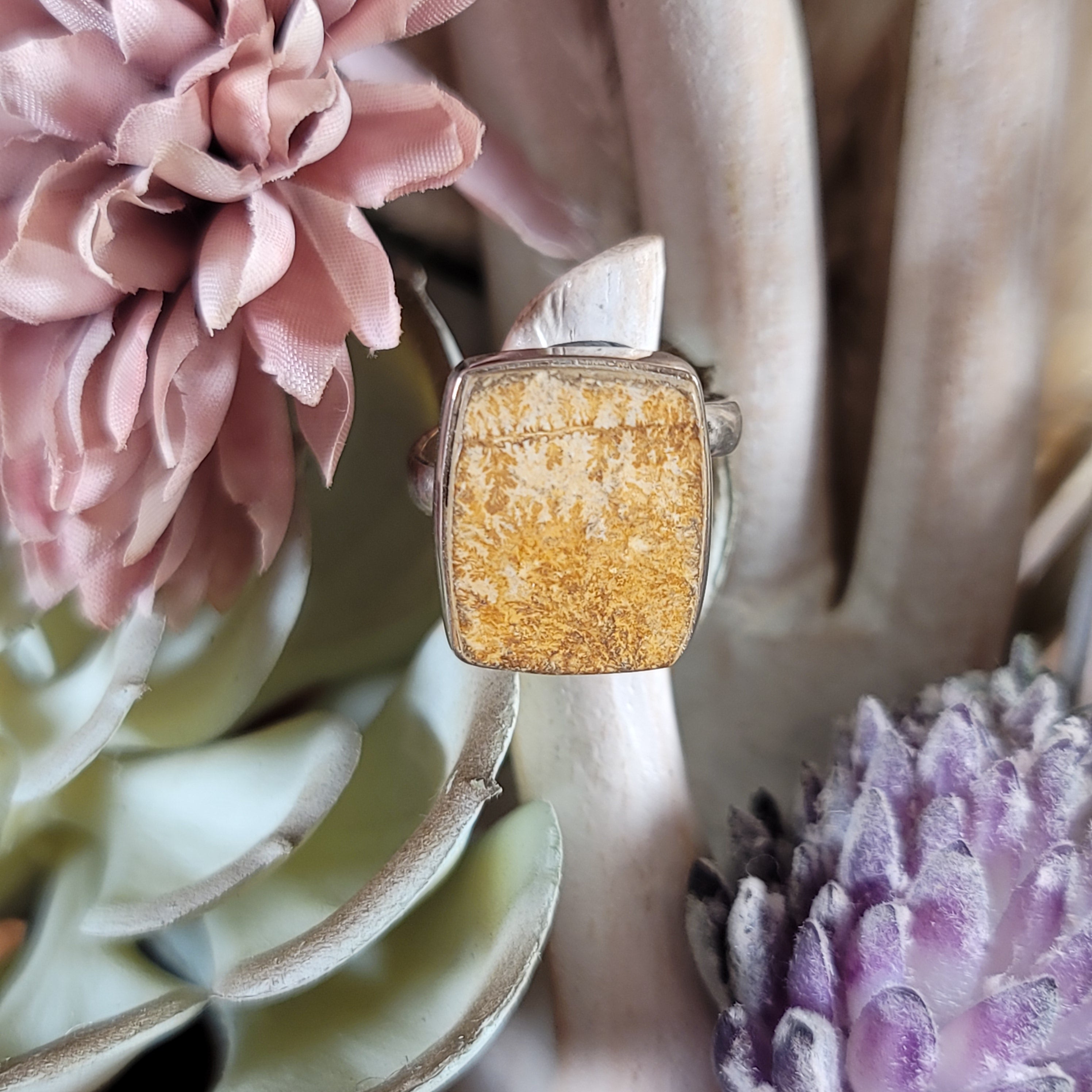 Dendritic Sandstone .925 Silver Adjustable Ring for Focus and Meditation