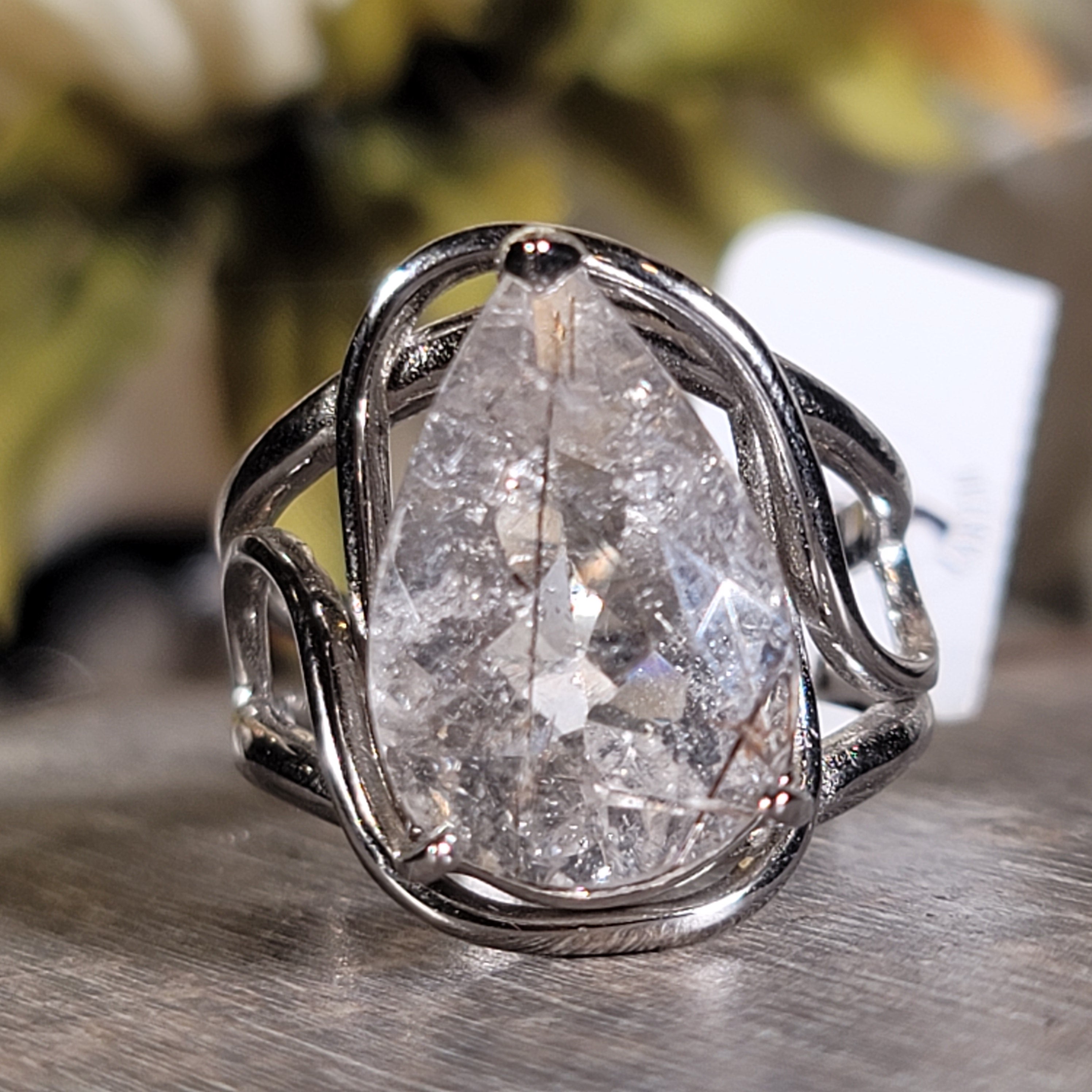 Rutilated Quartz Cuff Ring.925 Silver for Amplification and Protection