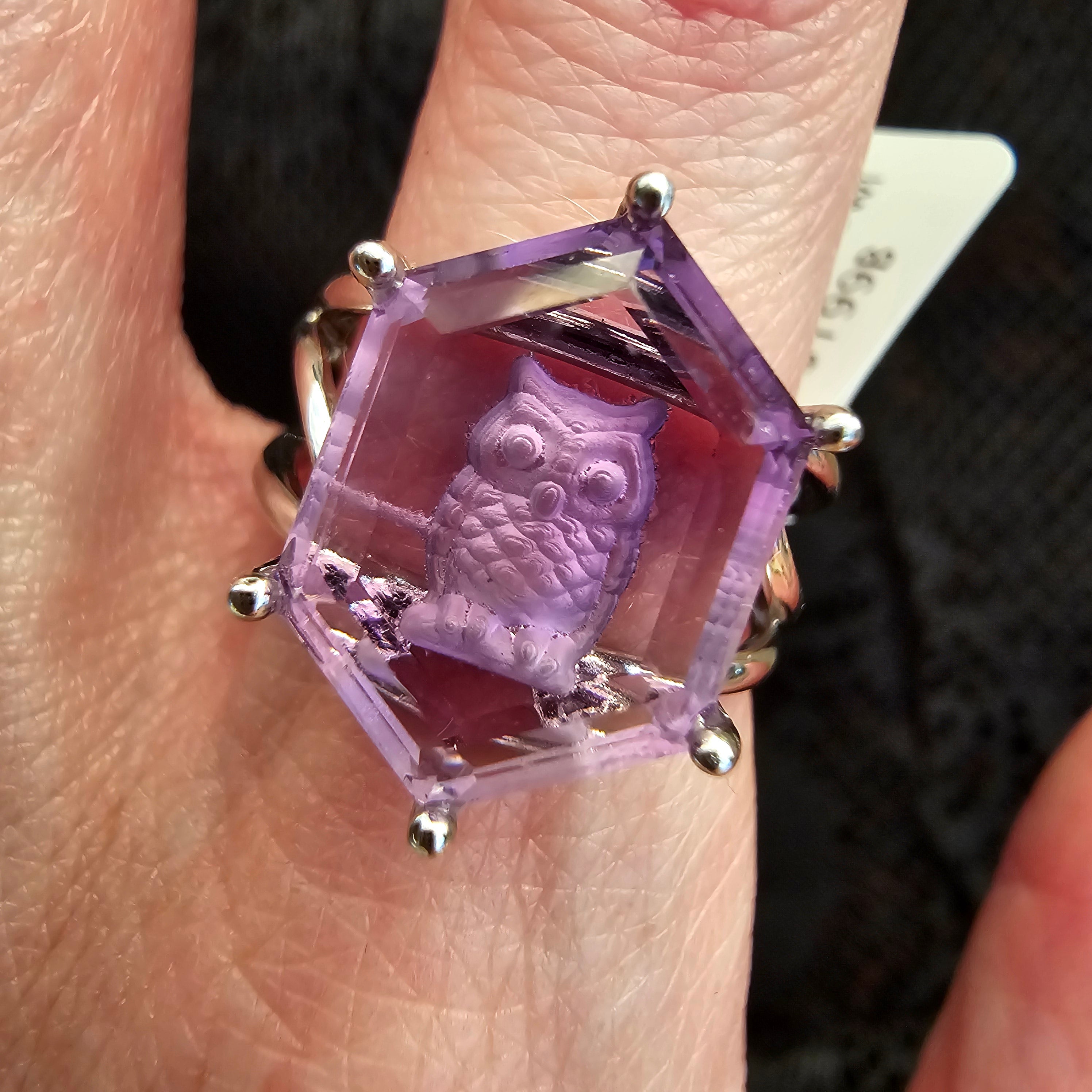 Amethyst Owl Finger Cuff Adjustable Ring .925 Silver for Enhancing your Intuitive Gifts