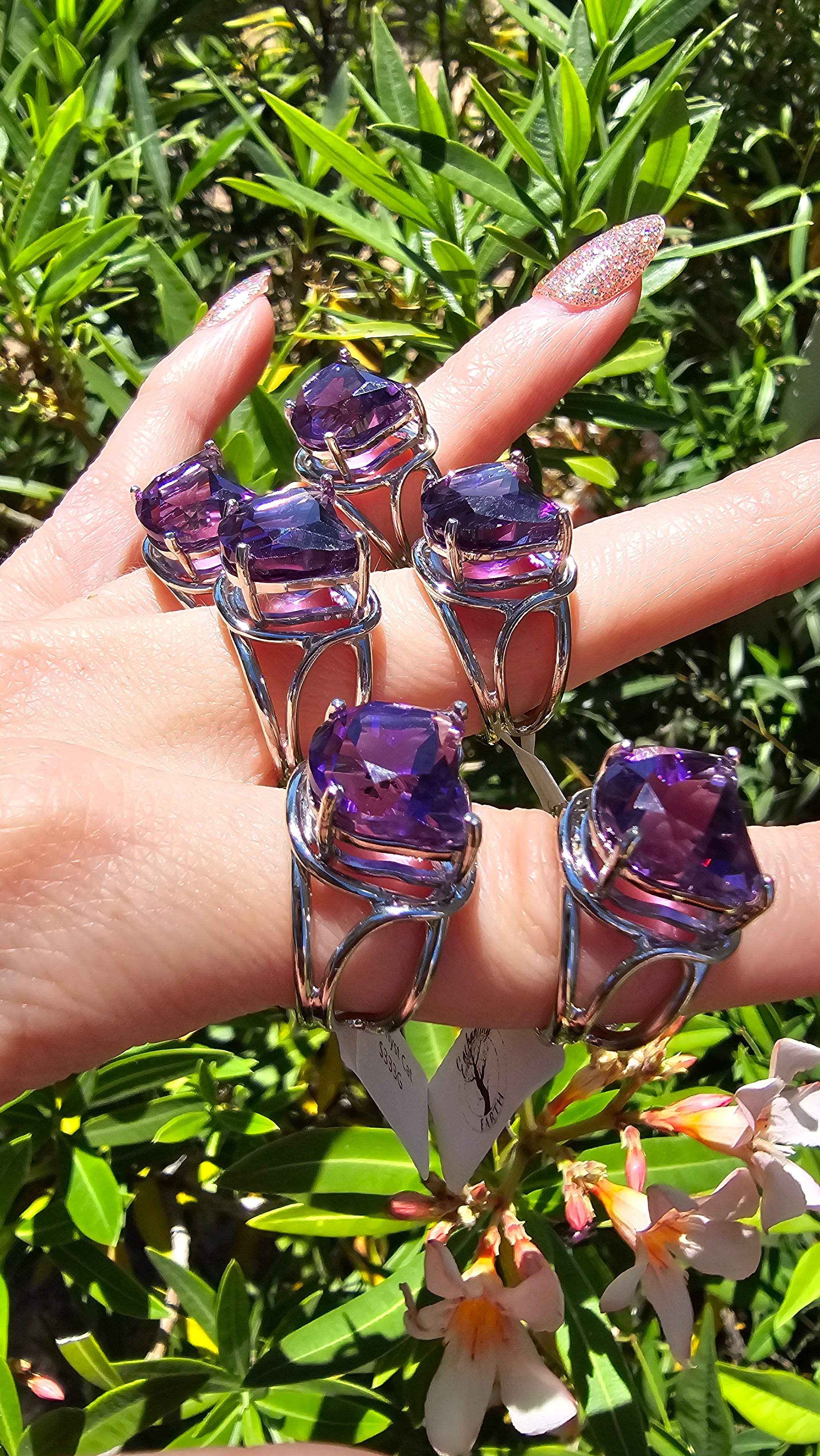 Amethyst Kitty Adjustable Finger Cuff Ring .925 Silver for Intuition, Luck, Protection and Purification