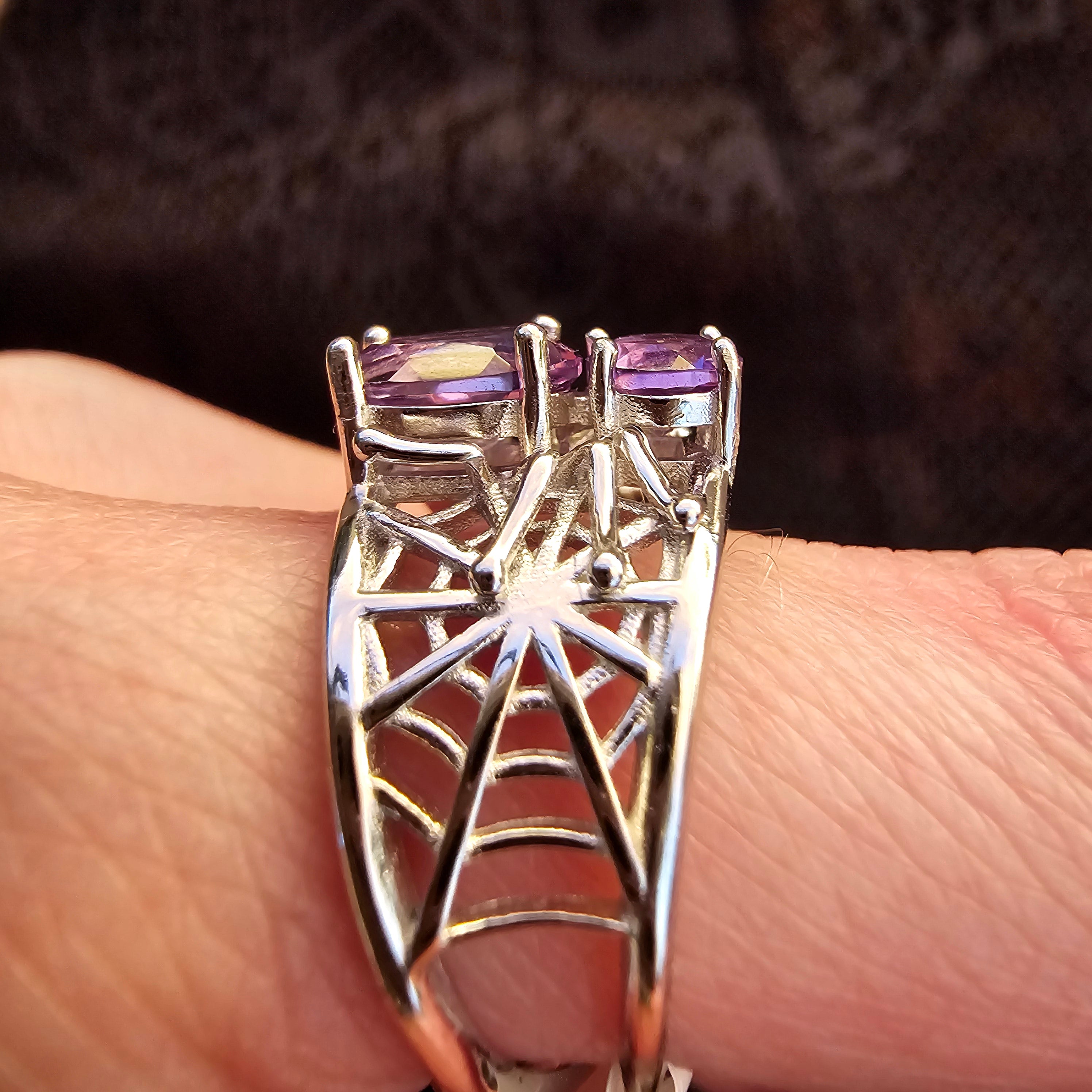 Amethyst Spider Finger Cuff Adjustable Ring .925 Silver for Enhancing your Intuitive Gifts