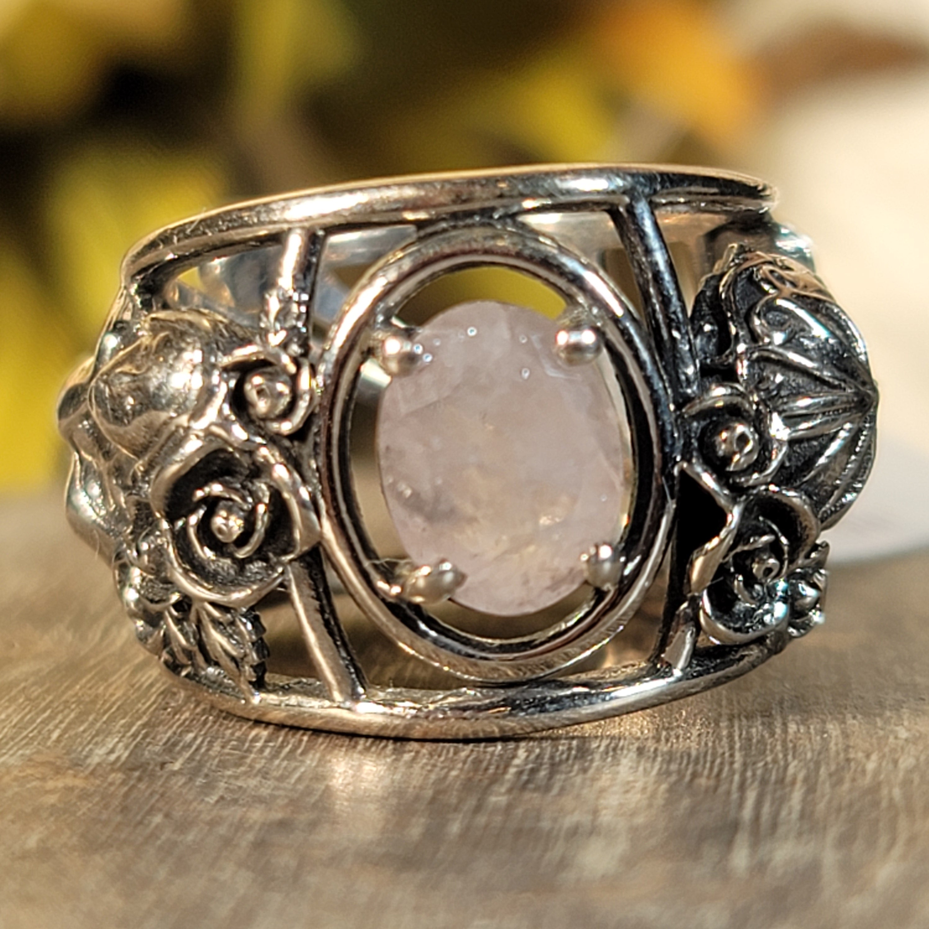 Morganite Dia de los Muertos Adjustable Cuff Ring .925 Silver for Abundance of Joy and Love