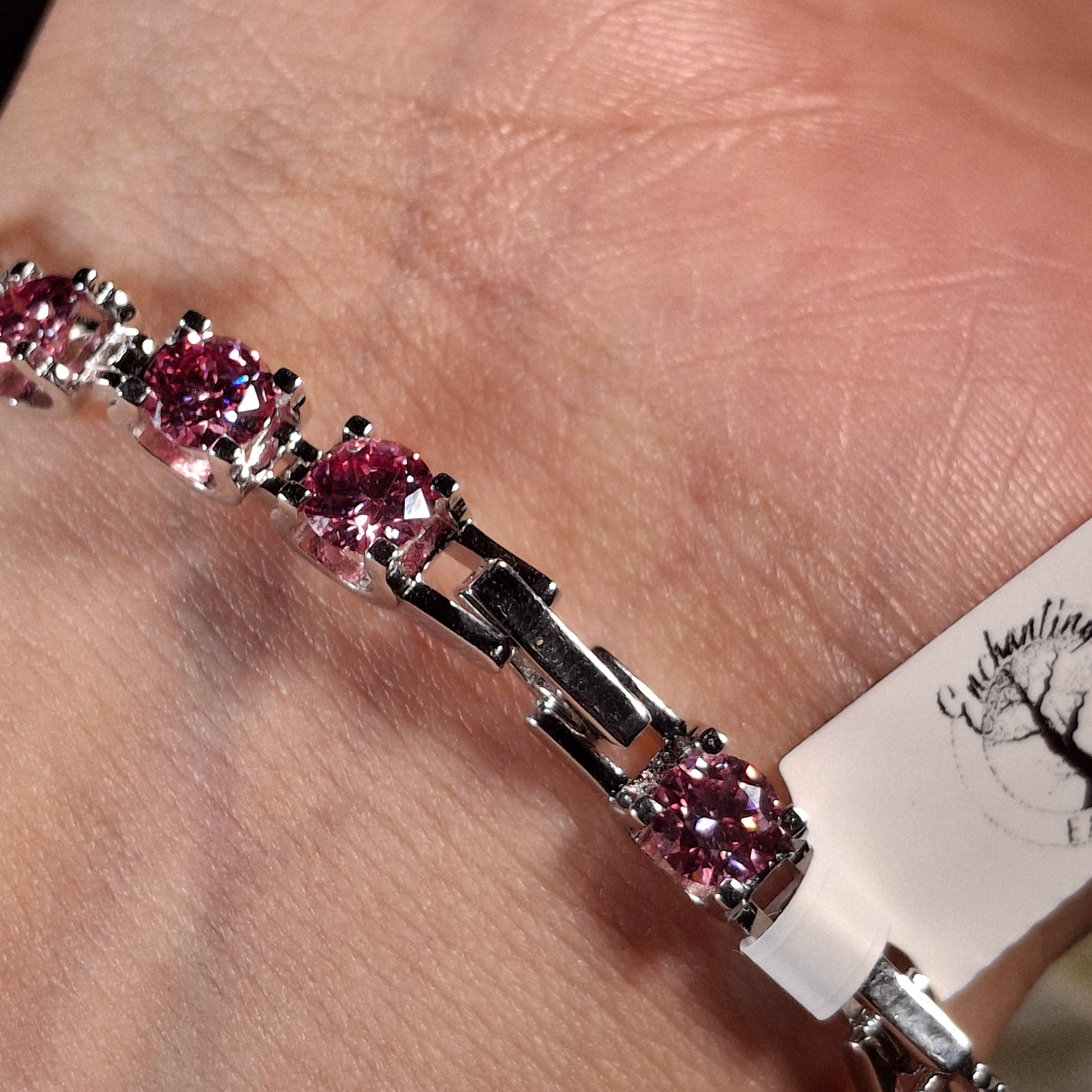 Pink Moissonite Tennis Bracelet .925 Silver for Enlightenment, Inner Peace & Spiritual Transformation