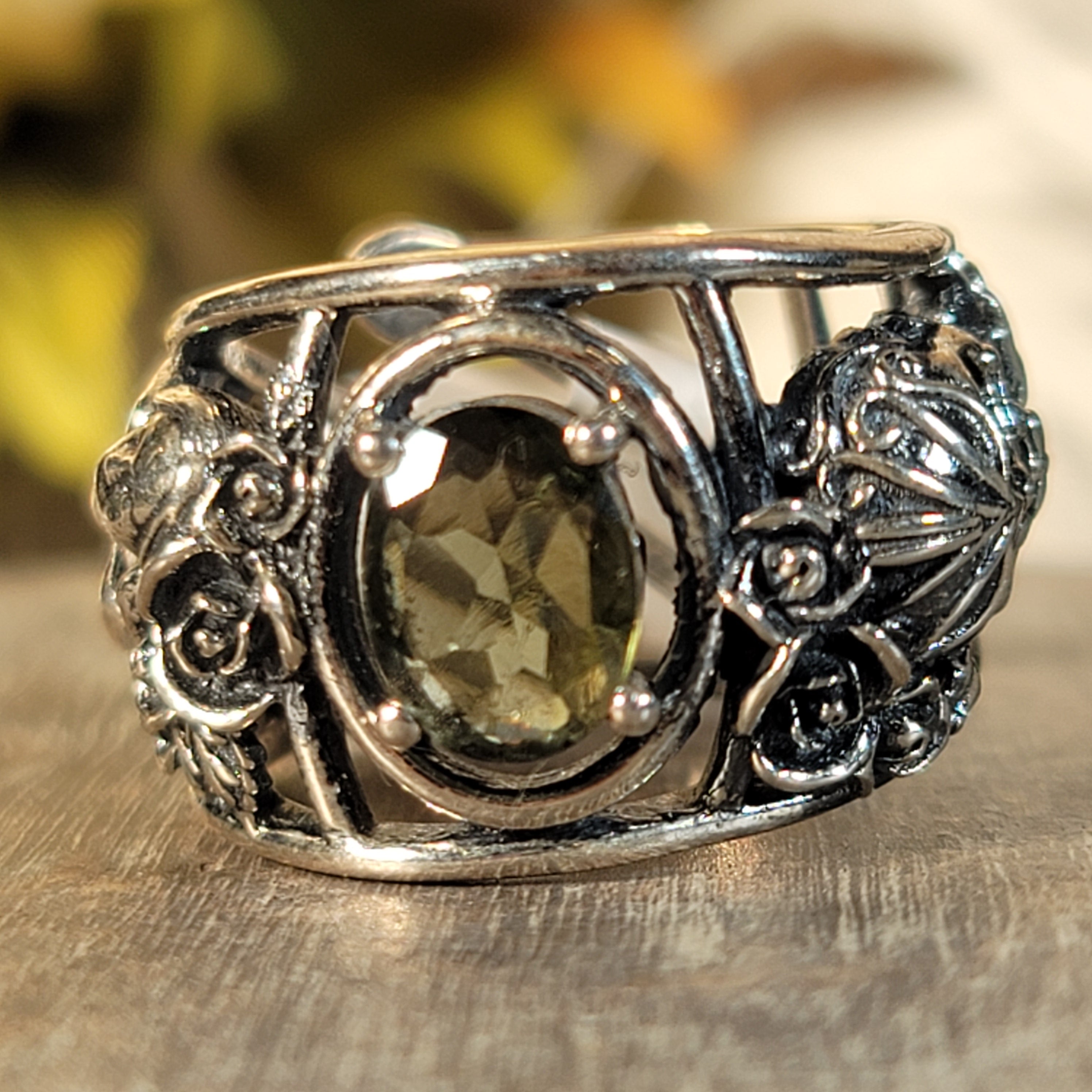 Moldavite Dia de los Muertos Cuff Ring .925 Silver for Manifesting your Dream Life