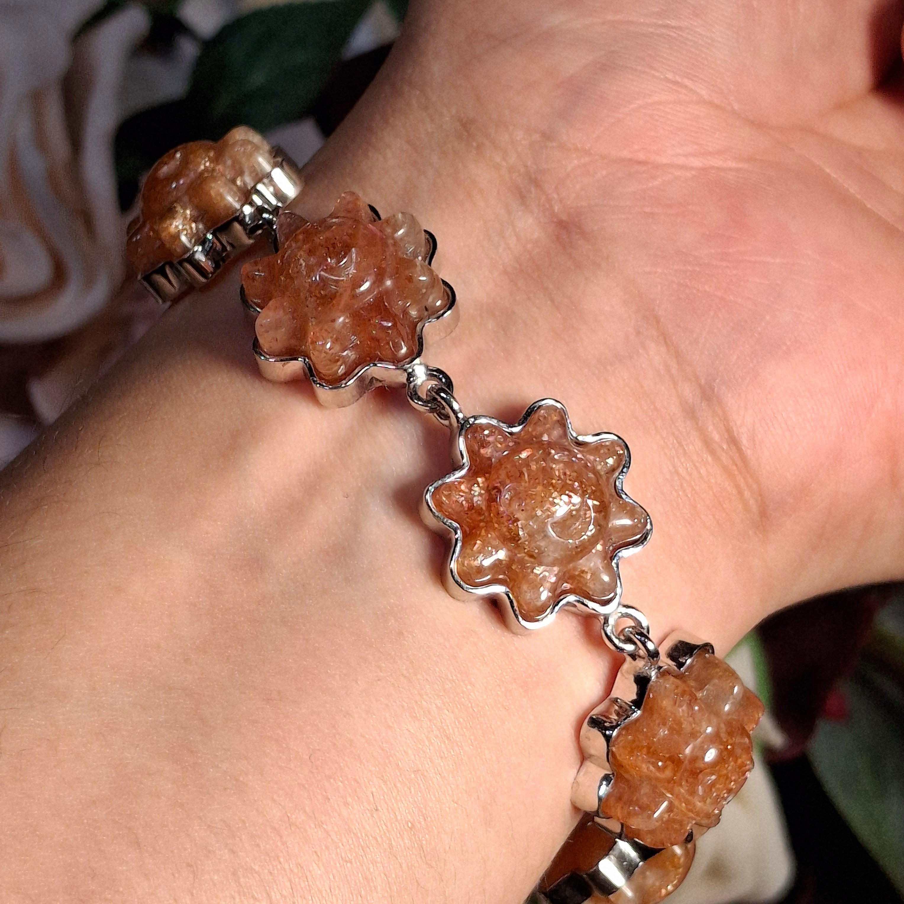 Enchanting Gems Sunstone Sun Bracelet .925 Silver for Divine Masculine Energy, Confidence, Leadership and Strength