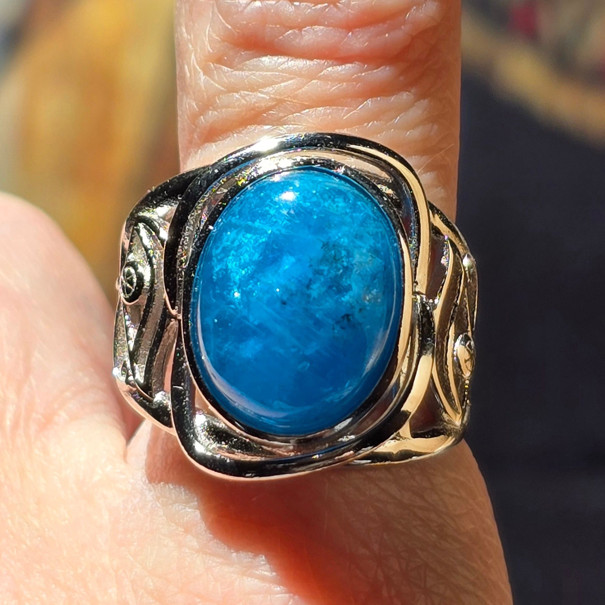 Blue Apatite Egyptian Eye Adjustable Finger Cuff Ring .925 Silver for Overall Health and Wellness