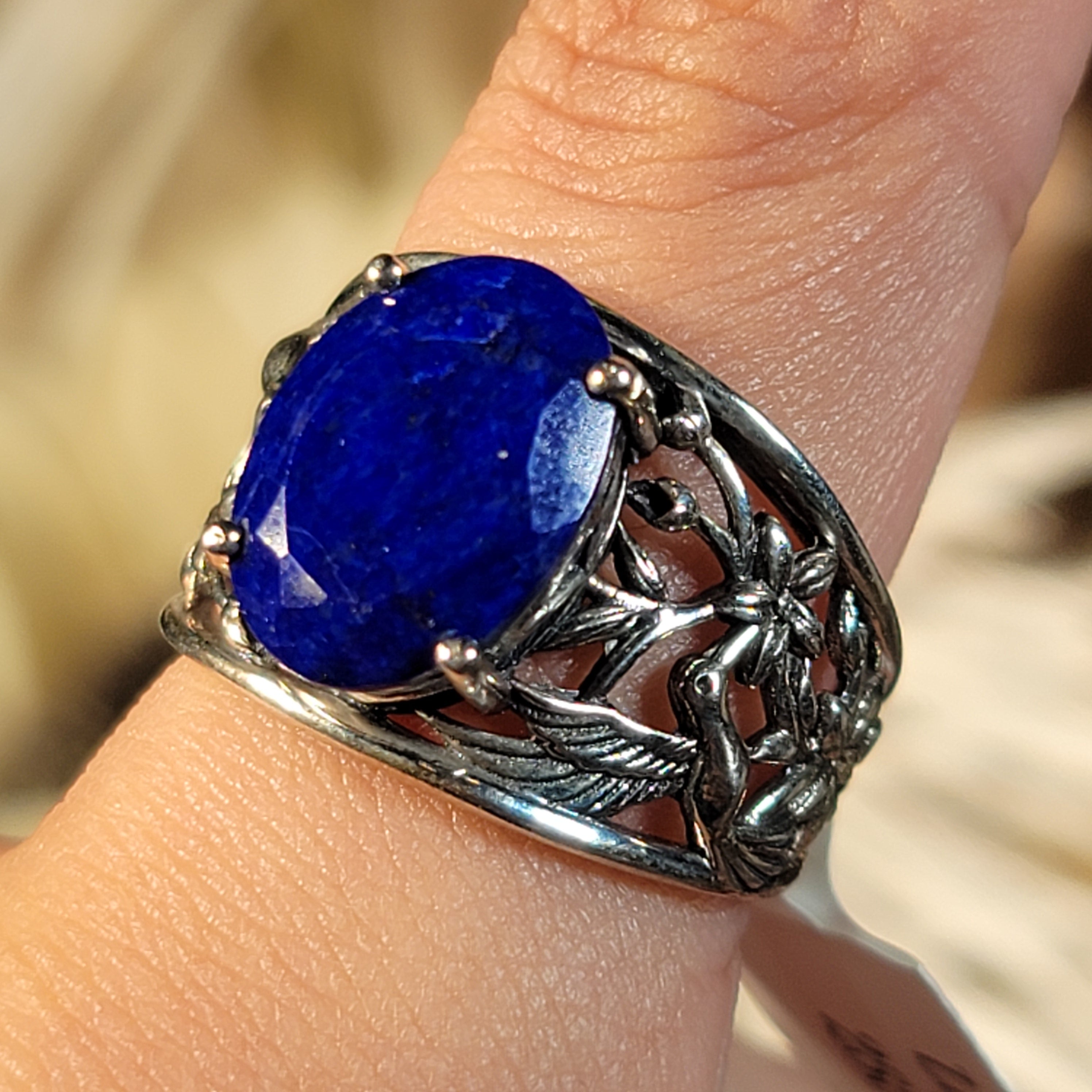 Lapis Lazuli Hummingbird Cuff Ring .925 Silver for Power & Confidence