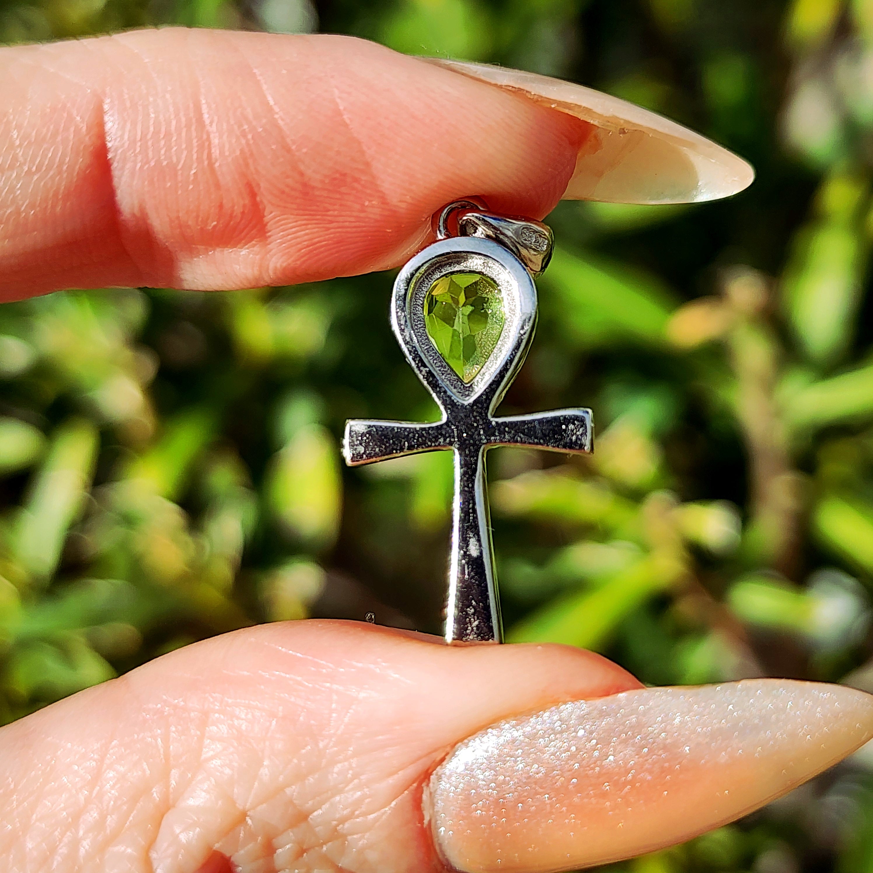 Peridot Ankh Amulet Pendant .925 Silver for Abundance, Health, Protection and Power